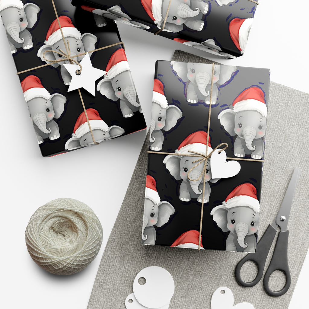 Gift Wrap Papers, Adorable Baby Elephants in Santa Hats - Cute Holiday Wrapping Paper, Christmas Gift Wrap, Festive Gift Wrap Sheets,