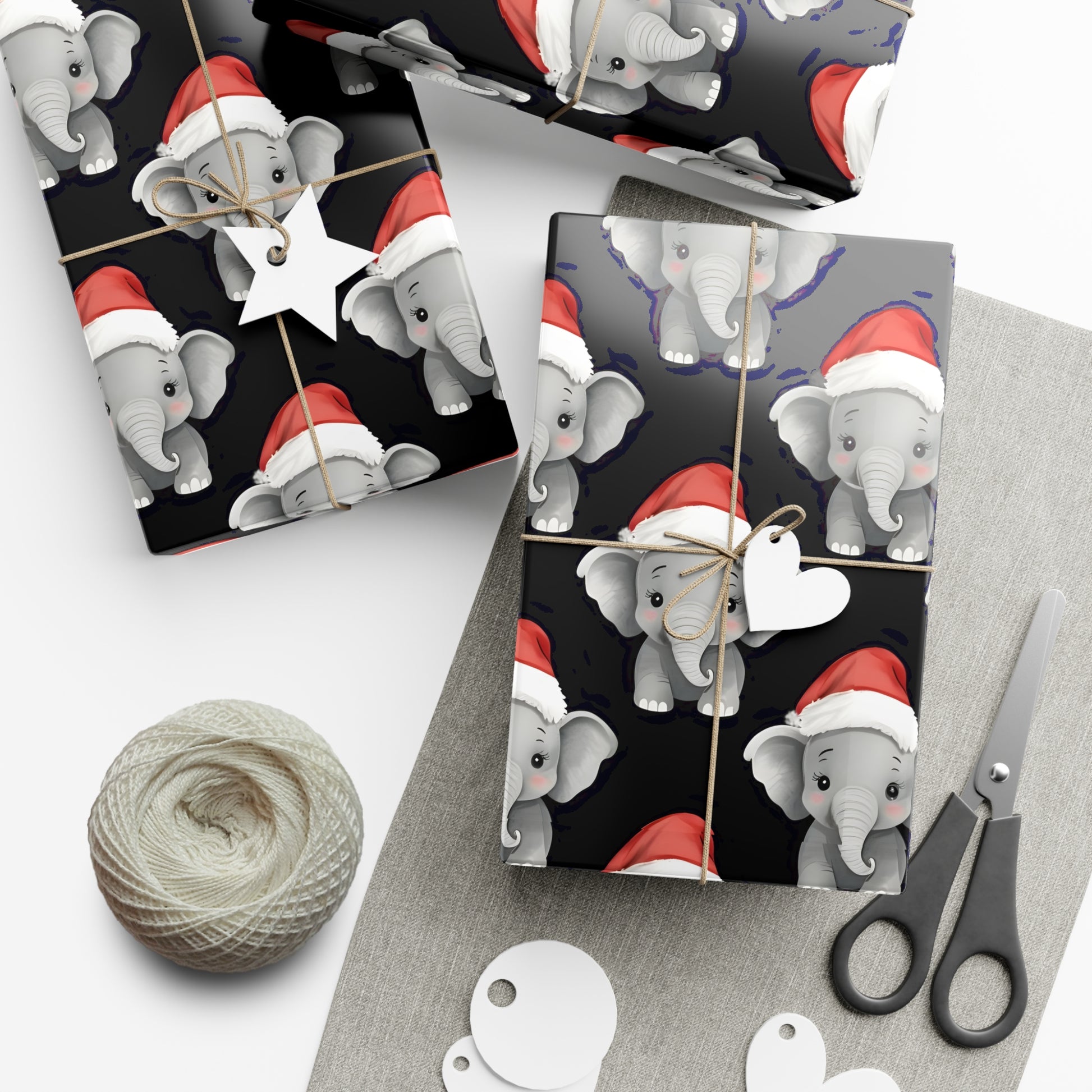 Gift Wrap Papers, Adorable Baby Elephants in Santa Hats - Cute Holiday Wrapping Paper, Christmas Gift Wrap, Festive Gift Wrap Sheets,