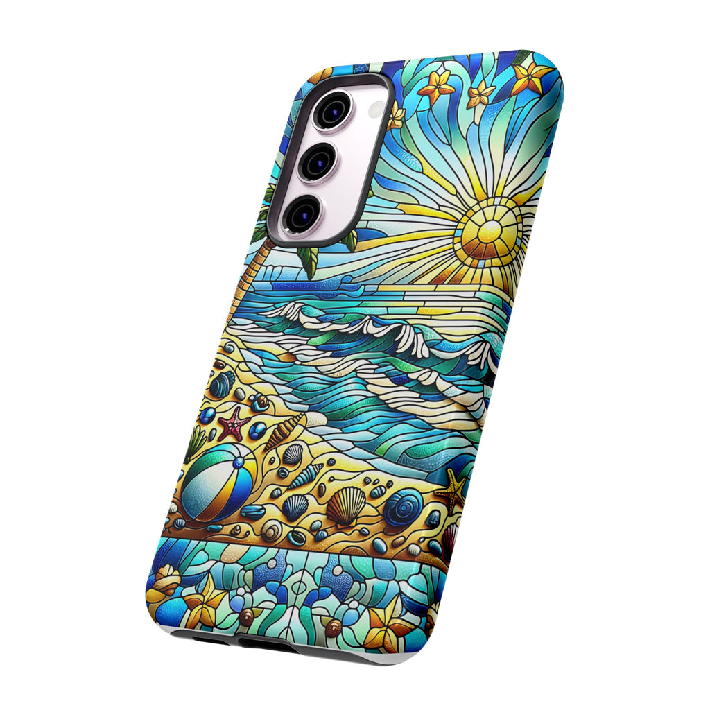 Stained Glass Tough Case, Protective Phone Case, Nature Inspired Smartphone Case, Summer Beach Play Day Phone Cover, Tough Phone Case for