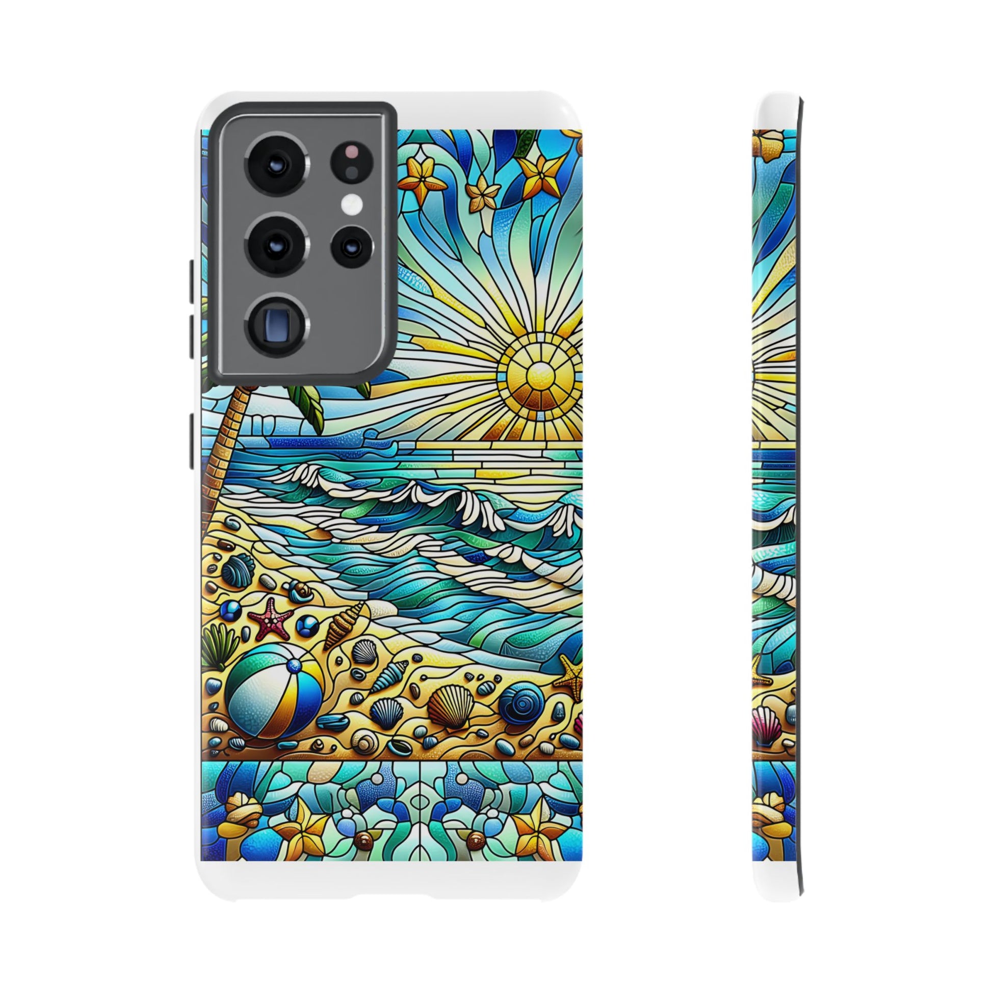 Stained Glass Tough Case, Protective Phone Case, Nature Inspired Smartphone Case, Summer Beach Play Day Phone Cover, Tough Phone Case for