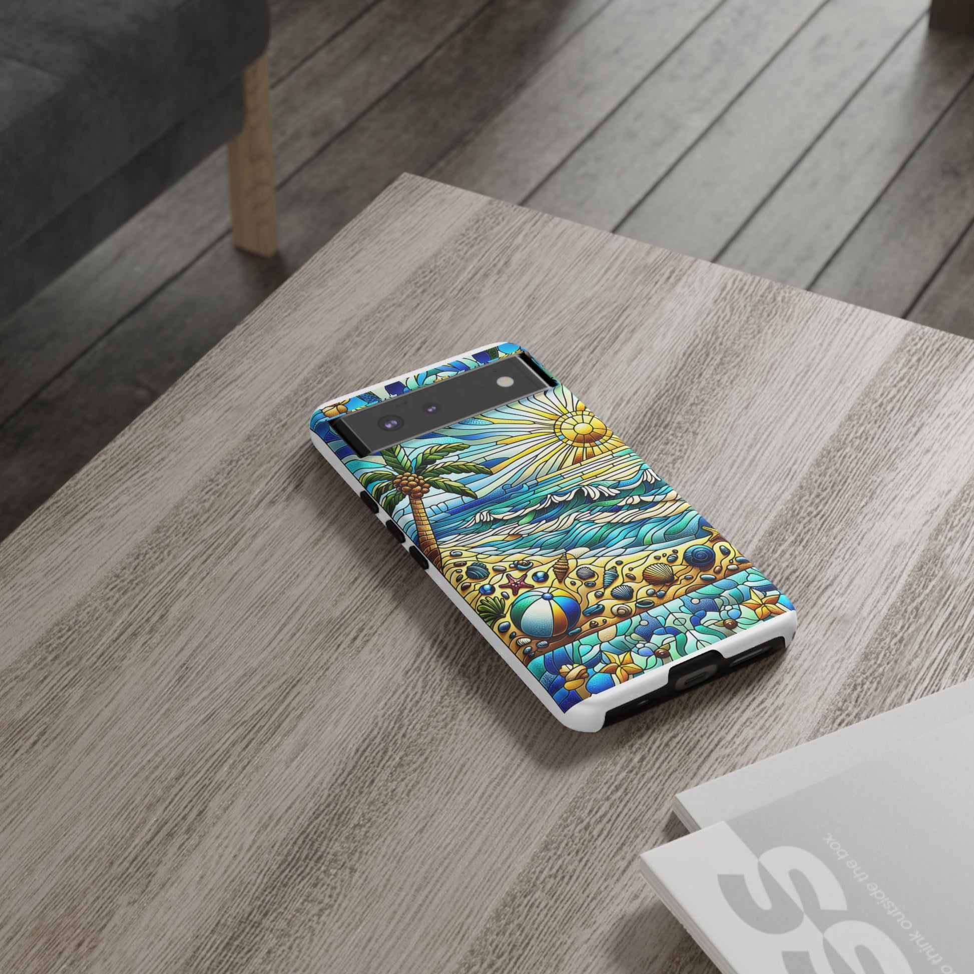 Stained Glass Tough Case, Protective Phone Case, Nature Inspired Smartphone Case, Summer Beach Play Day Phone Cover, Tough Phone Case for