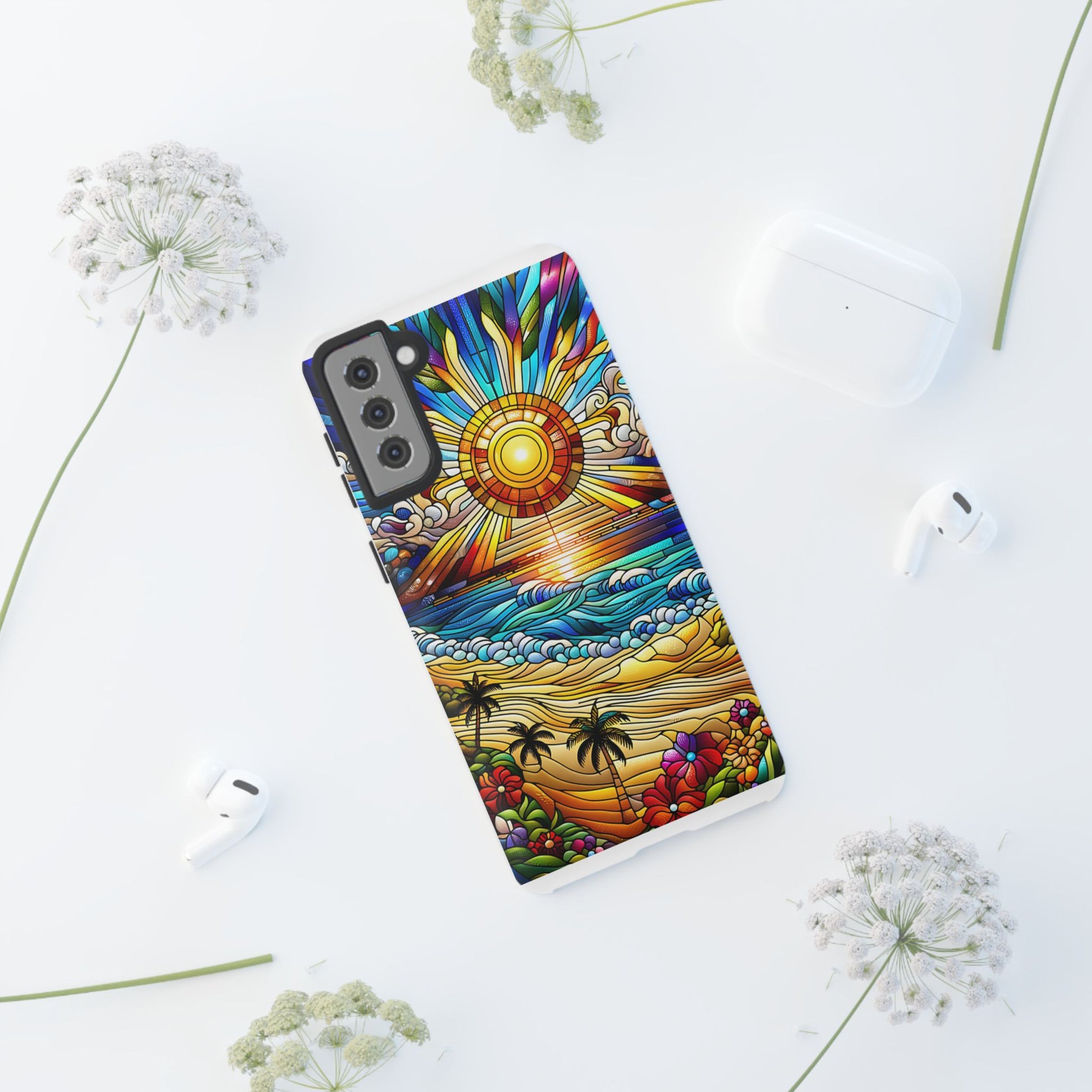 Stained Glass Tough Cases, Protective Phone Case, Nature Inspired Smartphone Cover, Beach Day Summer Accessories, Ocean Lover Gift