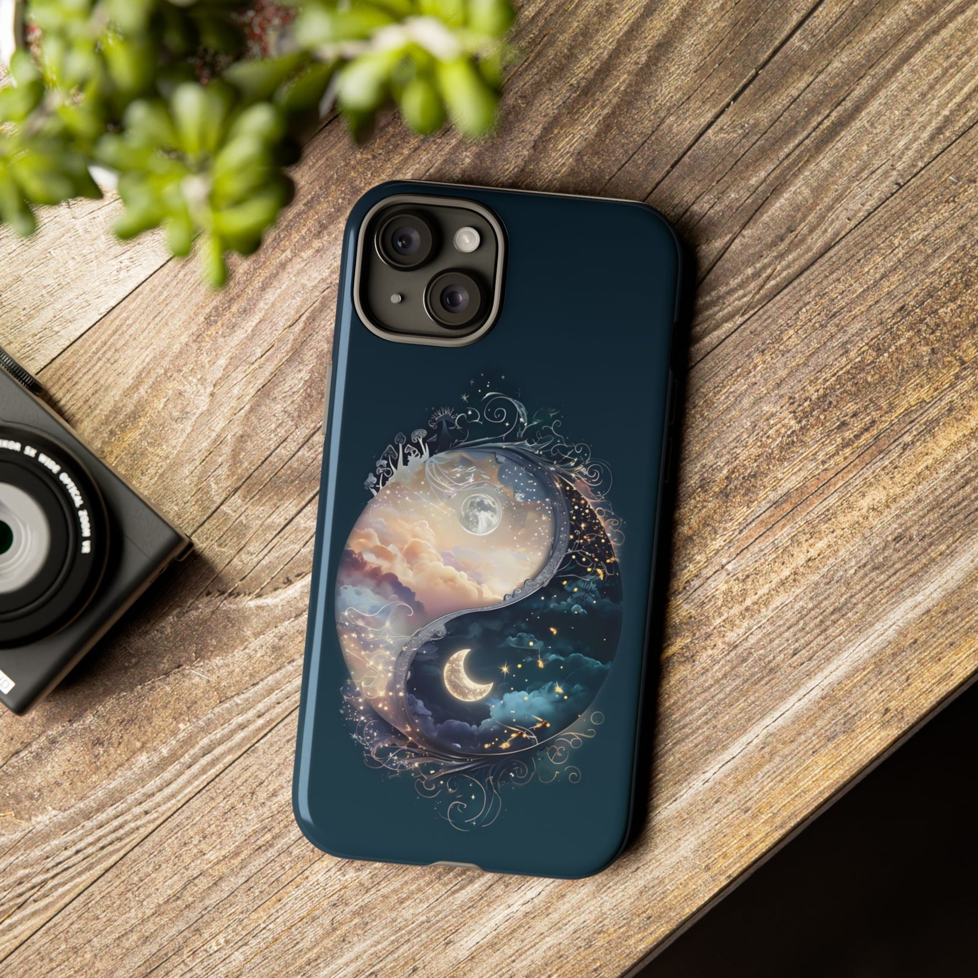 Phone Case, Yin-Yang Symbol Design, Whimsical Day Night Fantasy Print, Protective Cover, Tough Skin, Phone Accessories, Phone Protection