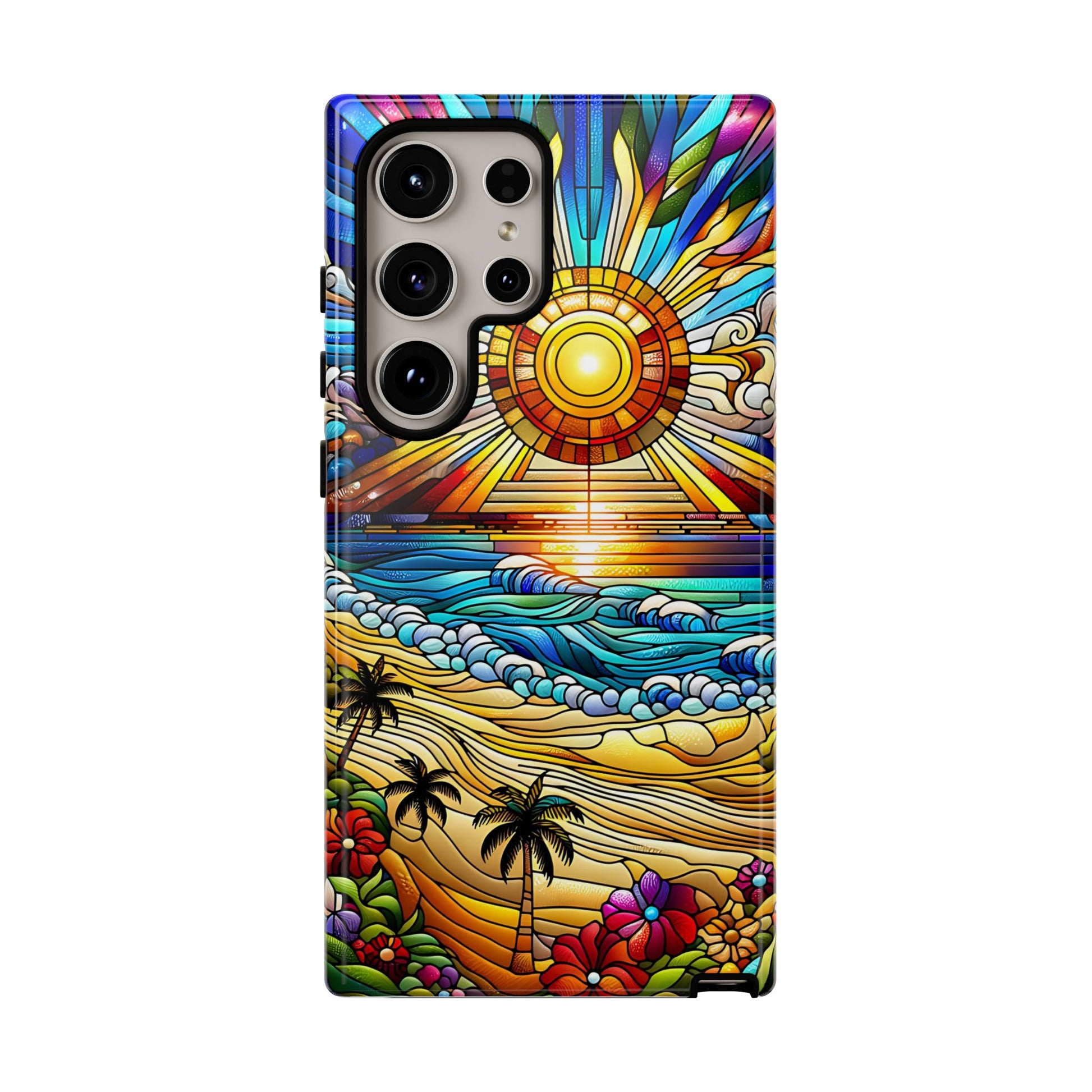 Stained Glass Tough Cases, Protective Phone Case, Nature Inspired Smartphone Cover, Beach Day Summer Accessories, Ocean Lover Gift