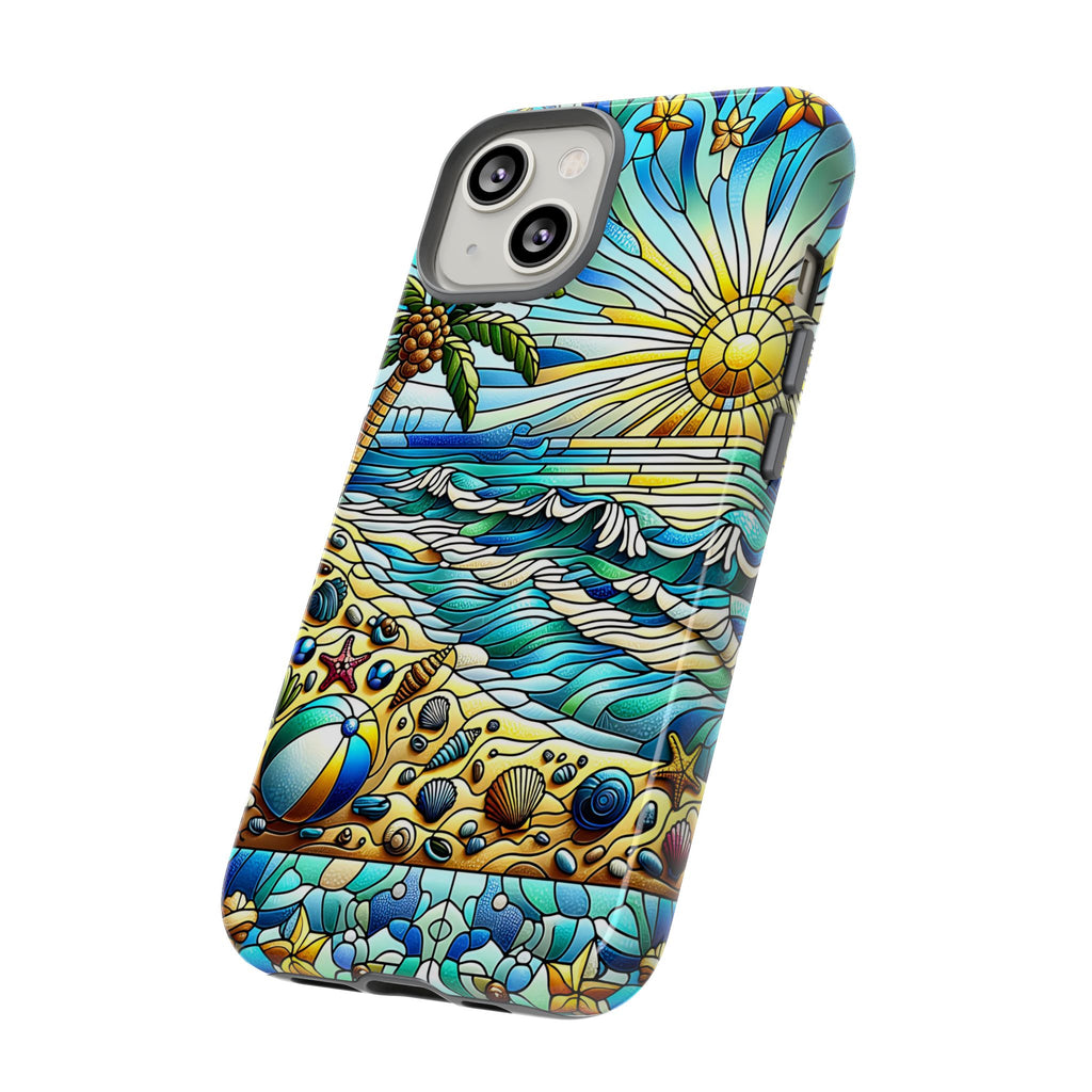 Stained Glass Tough Case, Protective Phone Case, Nature Inspired Smartphone Case, Summer Beach Play Day Phone Cover, Tough Phone Case for