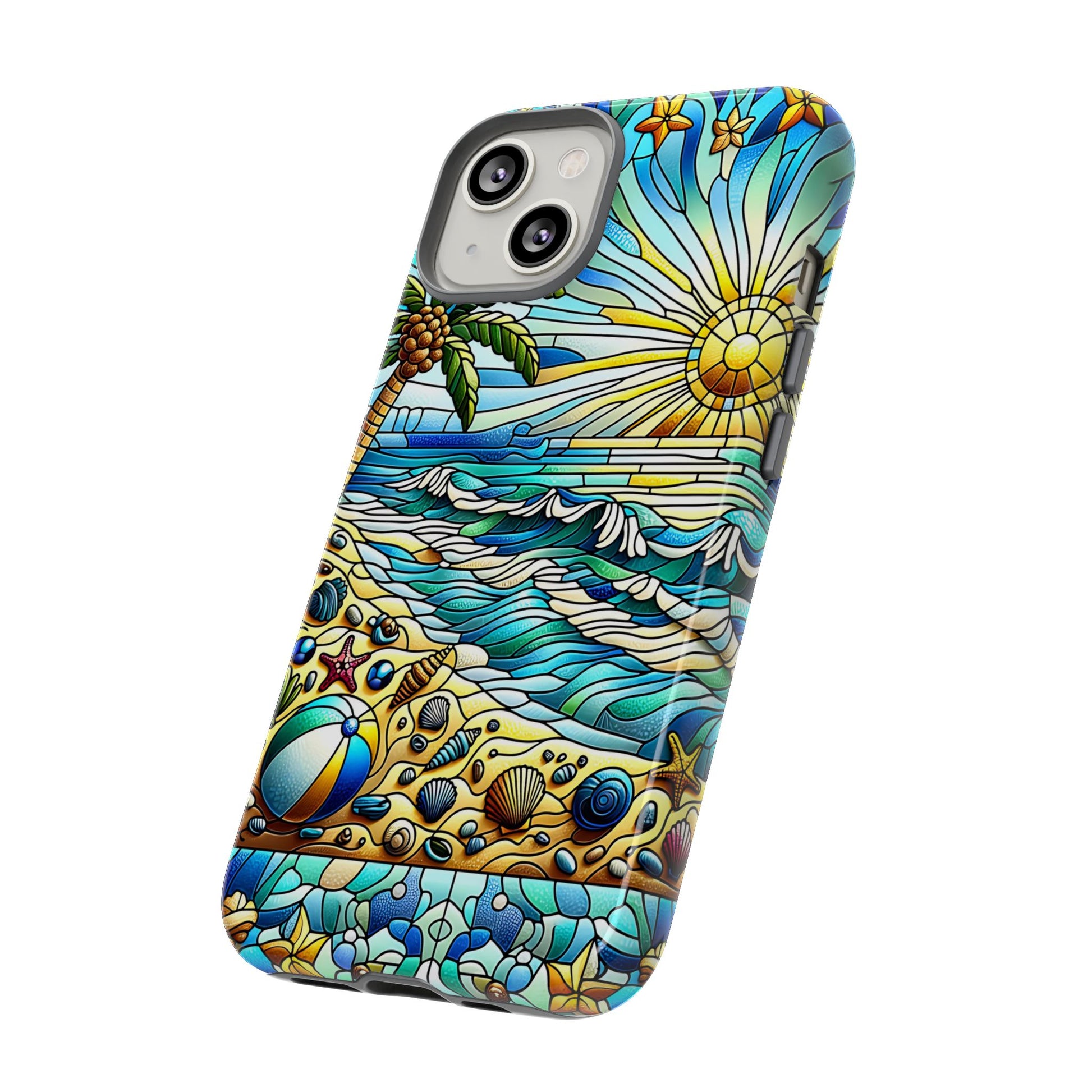 Stained Glass Tough Case, Protective Phone Case, Nature Inspired Smartphone Case, Summer Beach Play Day Phone Cover, Tough Phone Case for