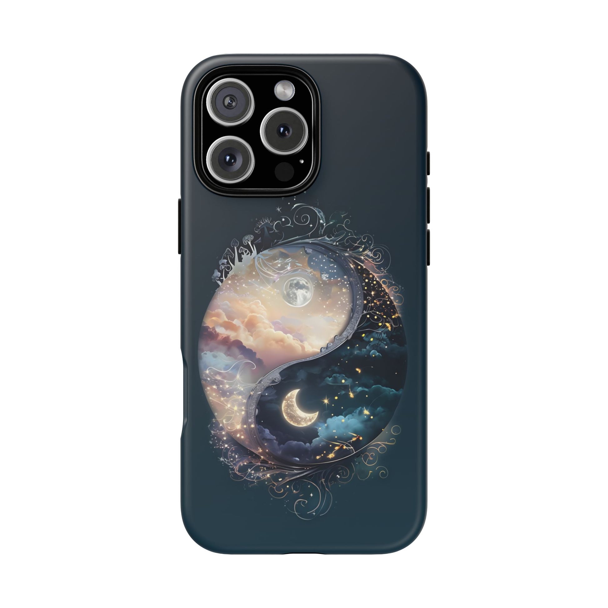 Phone Case, Yin-Yang Symbol Design, Whimsical Day Night Fantasy Print, Protective Cover, Tough Skin, Phone Accessories, Phone Protection