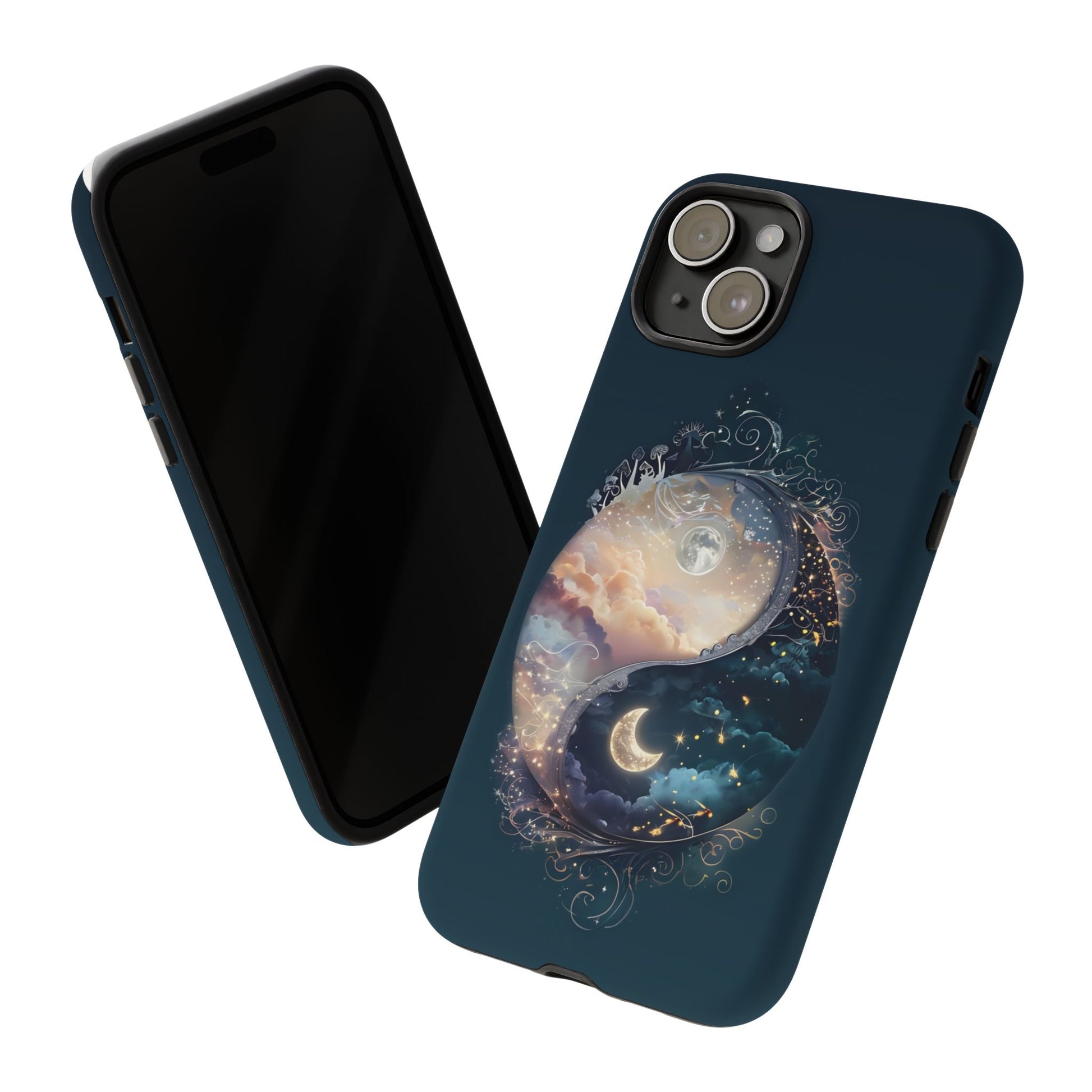 Phone Case, Yin-Yang Symbol Design, Whimsical Day Night Fantasy Print, Protective Cover, Tough Skin, Phone Accessories, Phone Protection