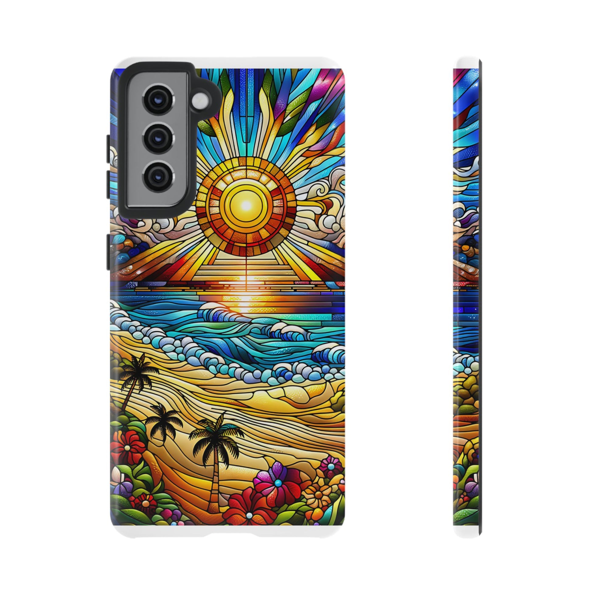 Stained Glass Tough Cases, Protective Phone Case, Nature Inspired Smartphone Cover, Beach Day Summer Accessories, Ocean Lover Gift