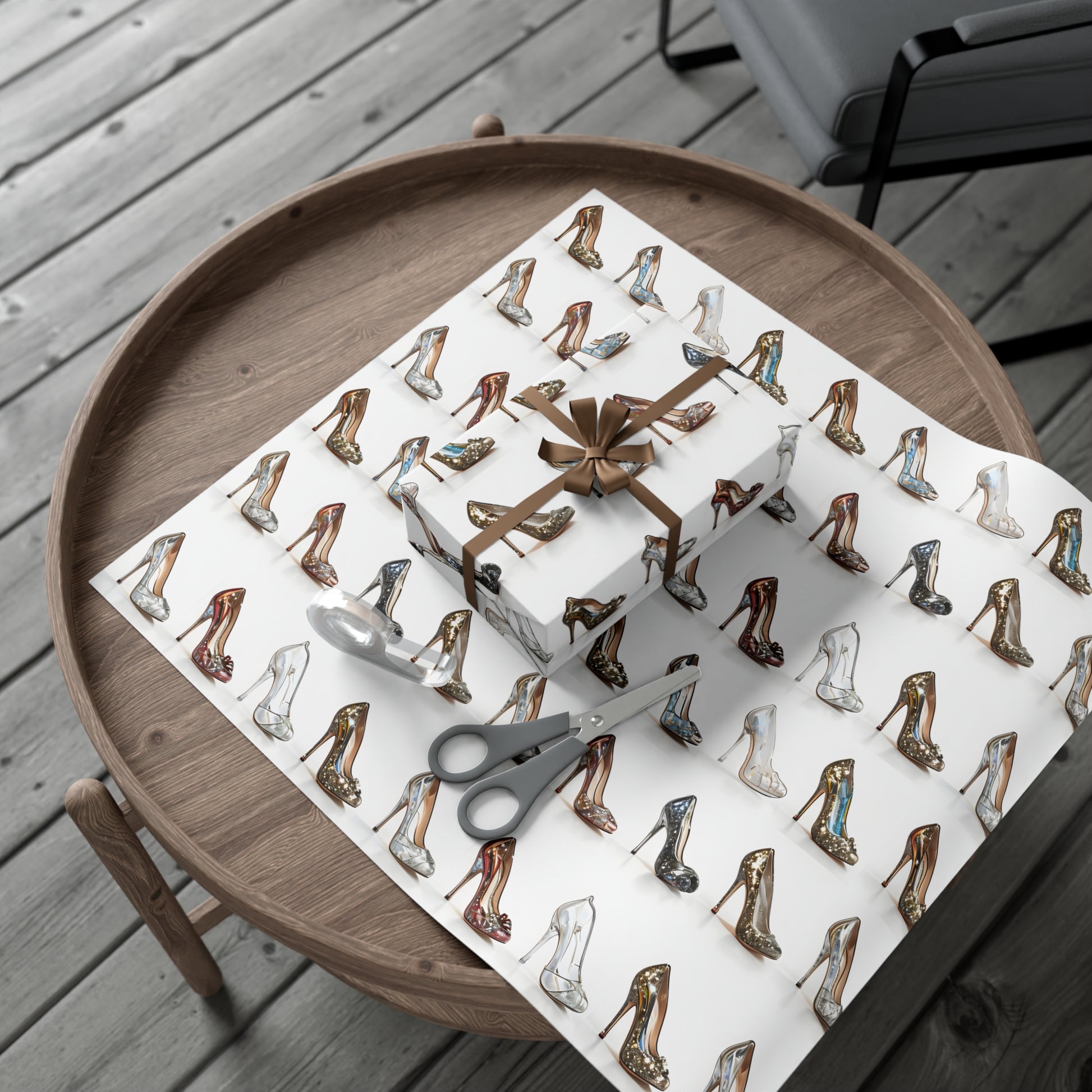 Wrapping Paper, Glittering Glass High Heels On White Background - Gift Wrap Rolls, Eco-Friendly Gift Wrap, Holiday