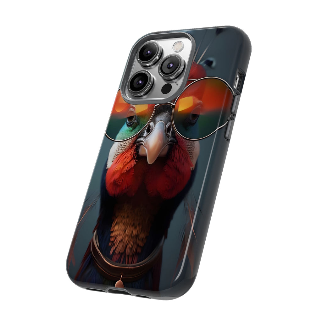 Phone Cases, Bright Exotic Bird in Cool Sunglasses, Protective Tough Cover, Tropical Animal Print, Unique Gift for Bird Lovers, Accessories