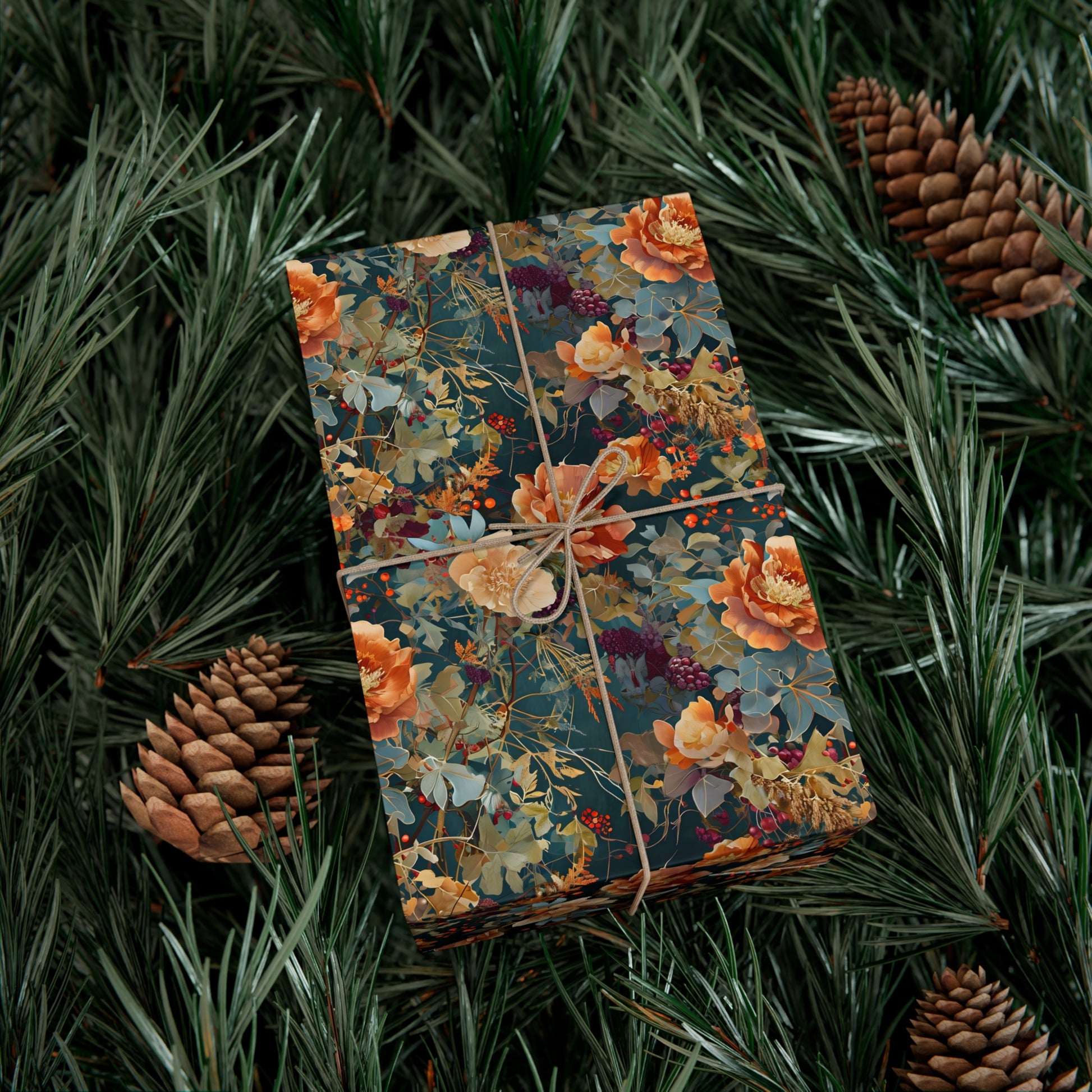 Gift Wrap Papers, Art Nouveau Floral Pattern, Autumn Hues, Wrapping Paper Roll, Holiday Gift Wrap, Eco-Friendly Gift Wrap