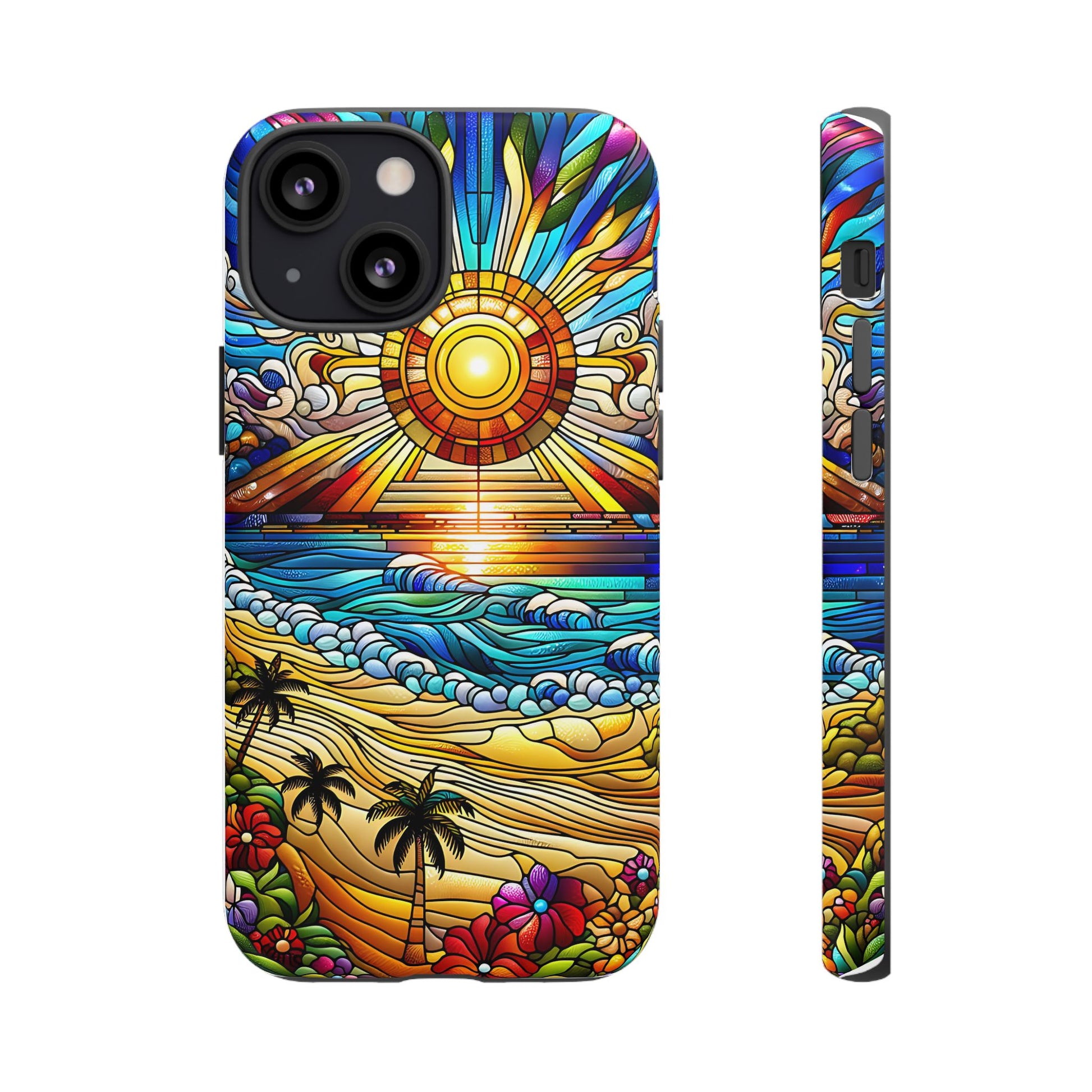 Stained Glass Tough Cases, Protective Phone Case, Nature Inspired Smartphone Cover, Beach Day Summer Accessories, Ocean Lover Gift