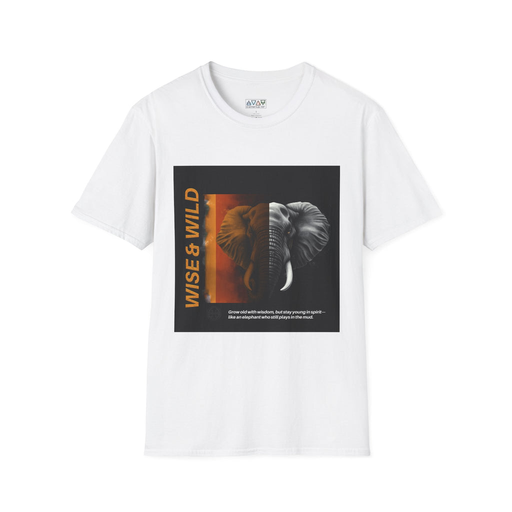 Wise & Wild Elephant T-Shirt, Unisex Softstyle Tee, Nature Lover Gift, Animal Lover Apparel, Wildlife Conservation Shirt