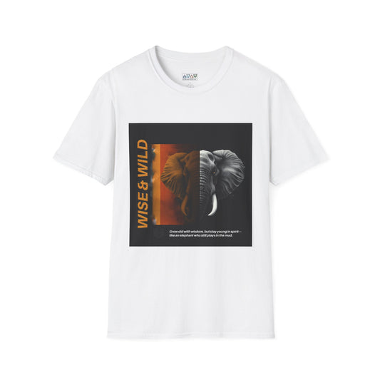 Wise & Wild Elephant T-Shirt, Unisex Softstyle Tee, Nature Lover Gift, Animal Lover Apparel, Wildlife Conservation Shirt
