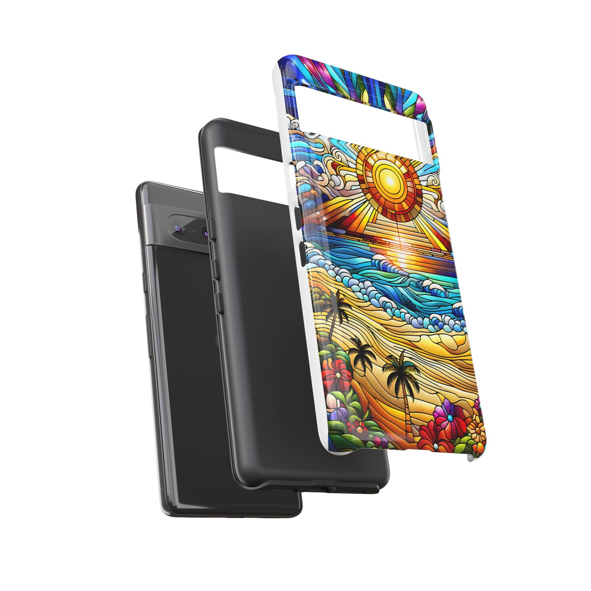 Stained Glass Tough Cases, Protective Phone Case, Nature Inspired Smartphone Cover, Beach Day Summer Accessories, Ocean Lover Gift
