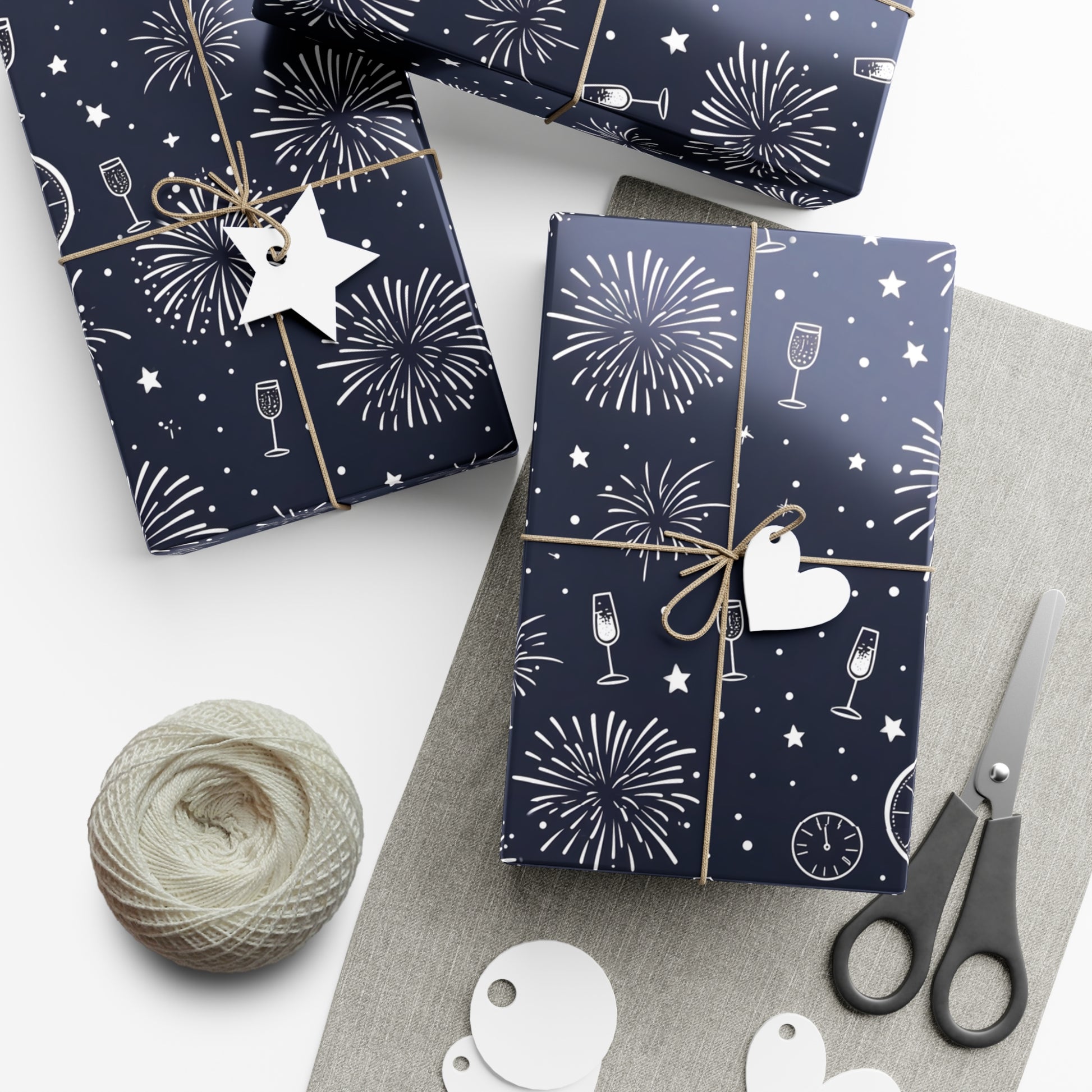 Gift Wrap Papers - New Year's Eve Celebration Pattern With Fireworks And Champagne, Holiday Gift Wrap, Wrapping Paper, Party Supplies,