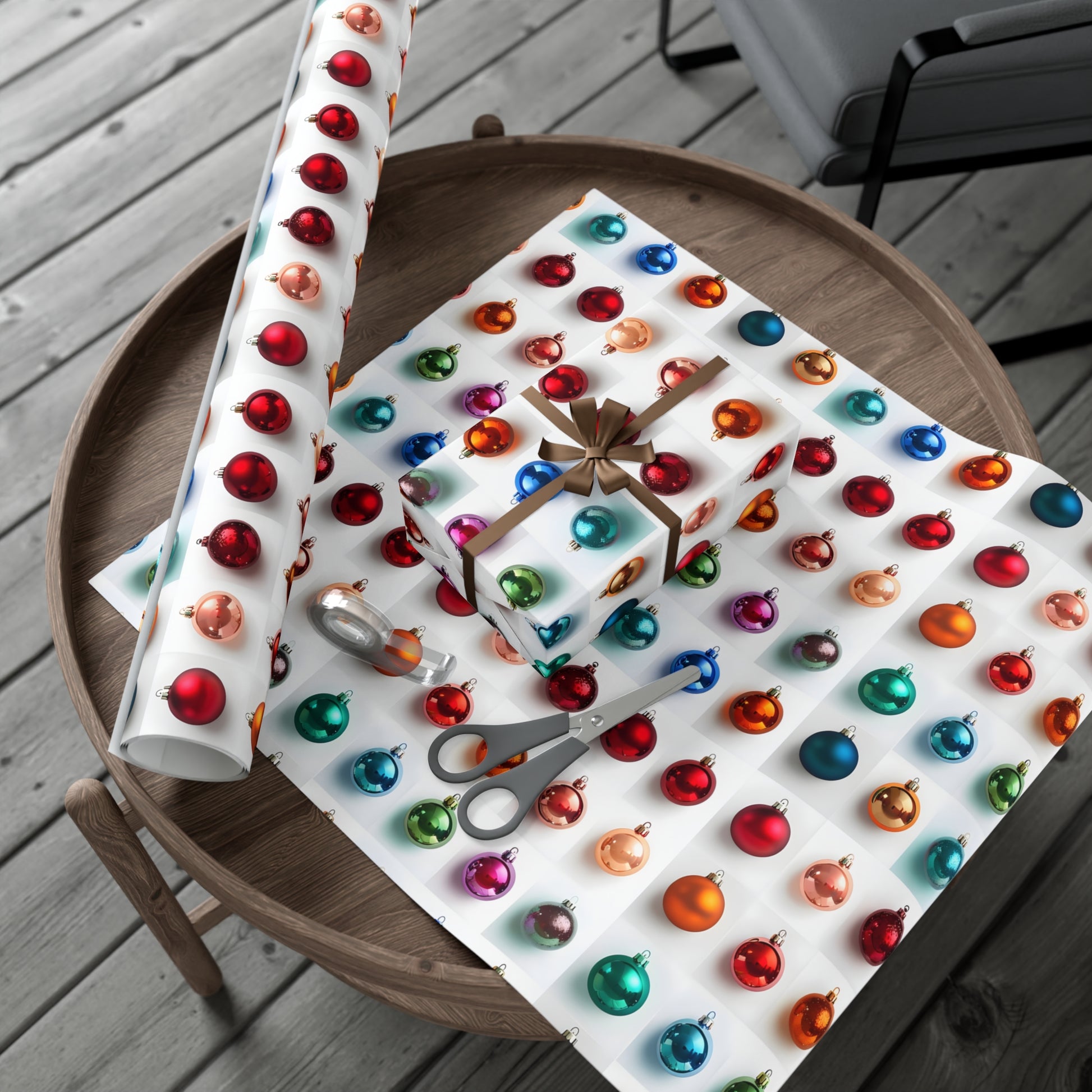 Wrapping Paper, Vibrant Christmas Ornaments On White Background - Gift Wrap Rolls, Eco-Friendly Gift Wrap, Holiday