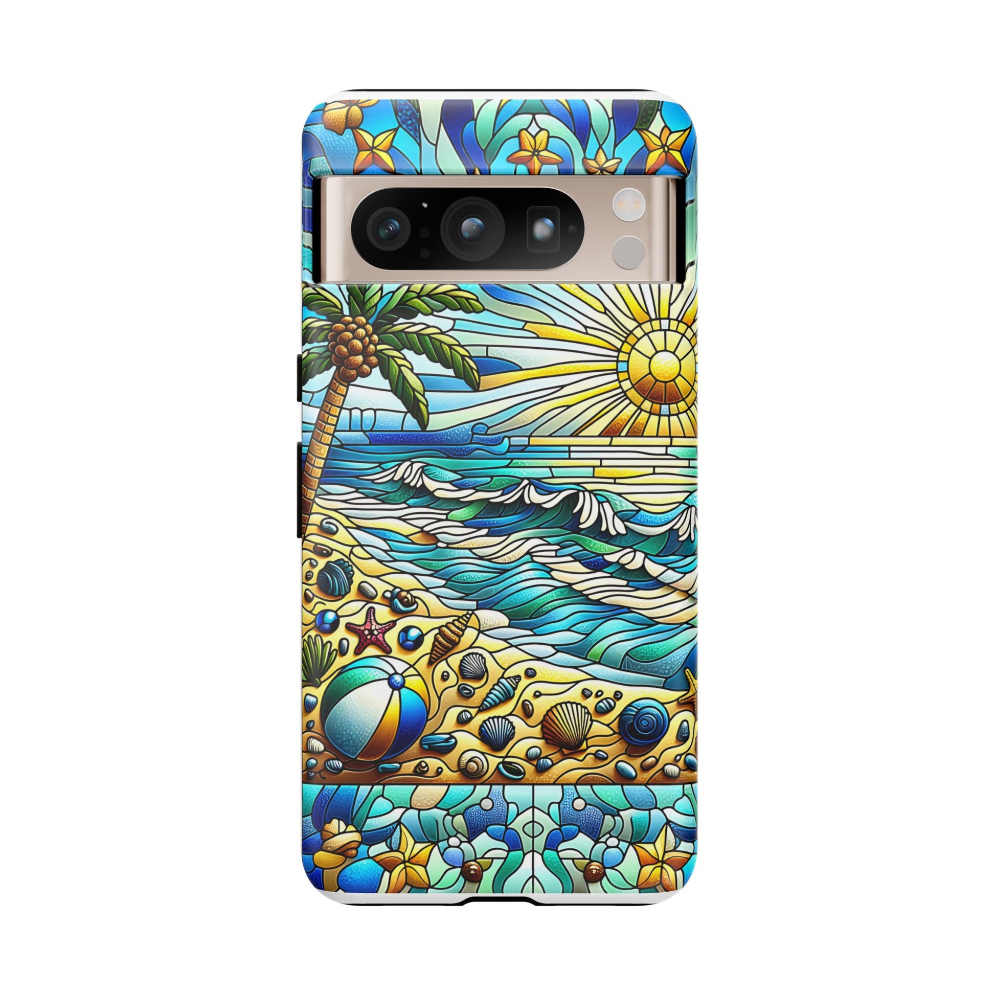 Stained Glass Tough Case, Protective Phone Case, Nature Inspired Smartphone Case, Summer Beach Play Day Phone Cover, Tough Phone Case for