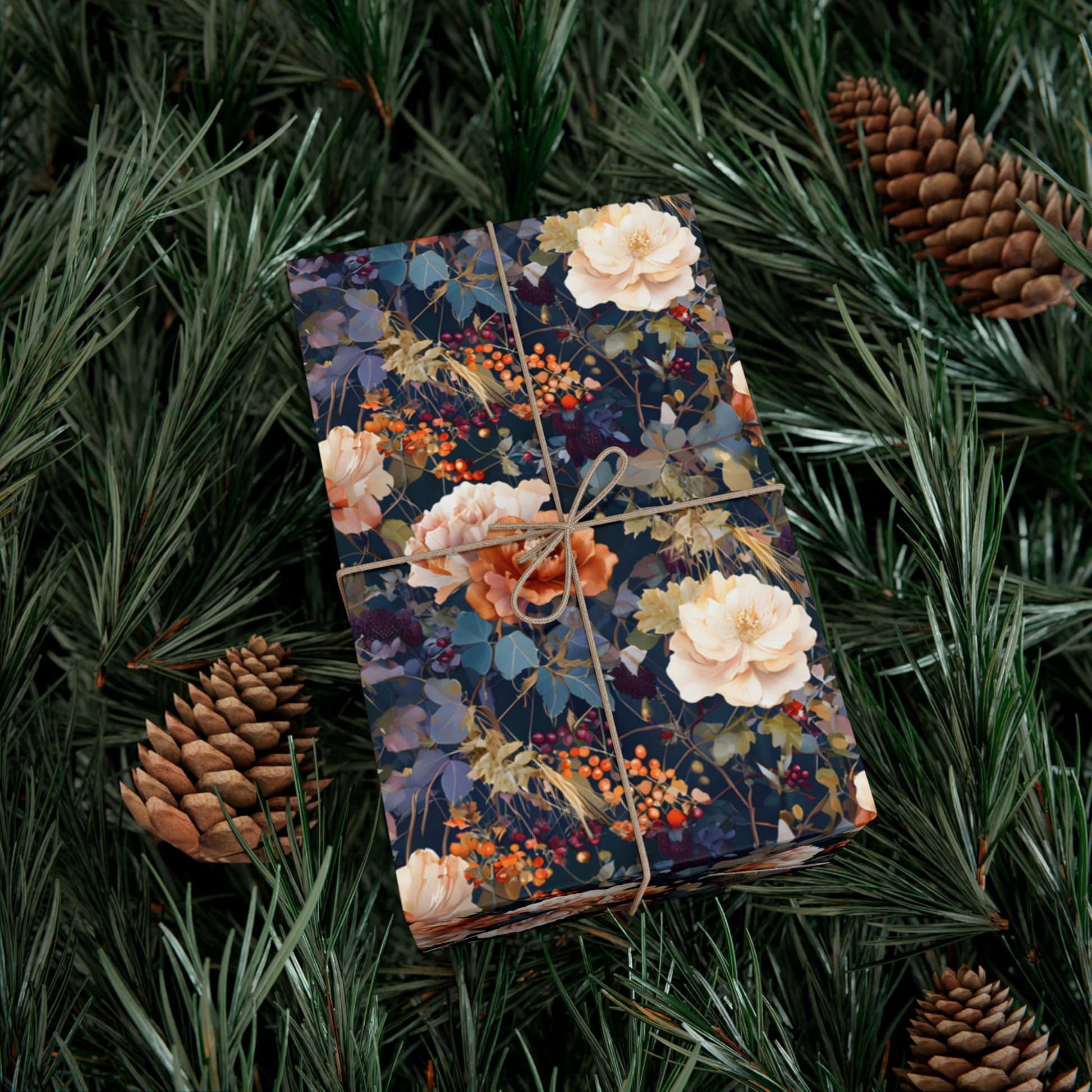 Gift Wrap Papers, Autumn Floral Gift Wrap, Art Nouveau Wrapping Paper, Intricate Fall Flower Pattern, Thanksgiving Gift Wrap, Holiday
