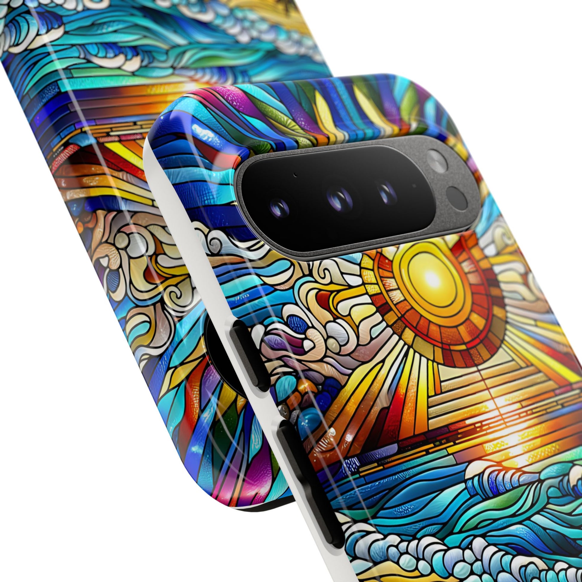 Stained Glass Tough Cases, Protective Phone Case, Nature Inspired Smartphone Cover, Beach Day Summer Accessories, Ocean Lover Gift