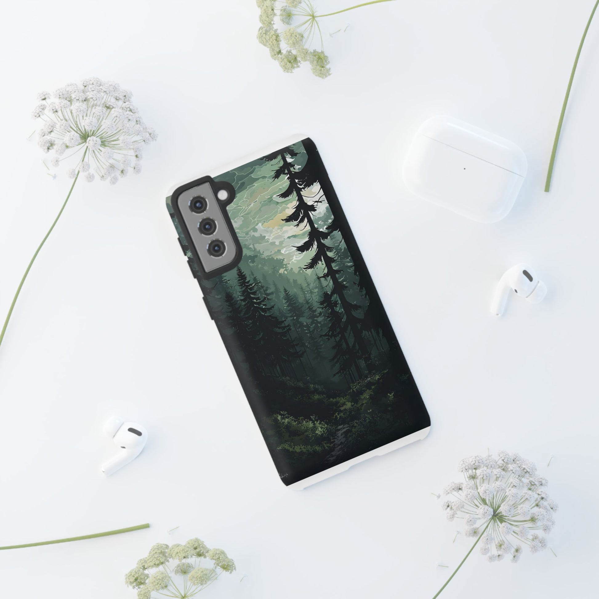 Phone Case, Serene Forest Landscape Digital Illustration Phone Case Cover, Tough Protective Cover, Unique Gift, Trendy
