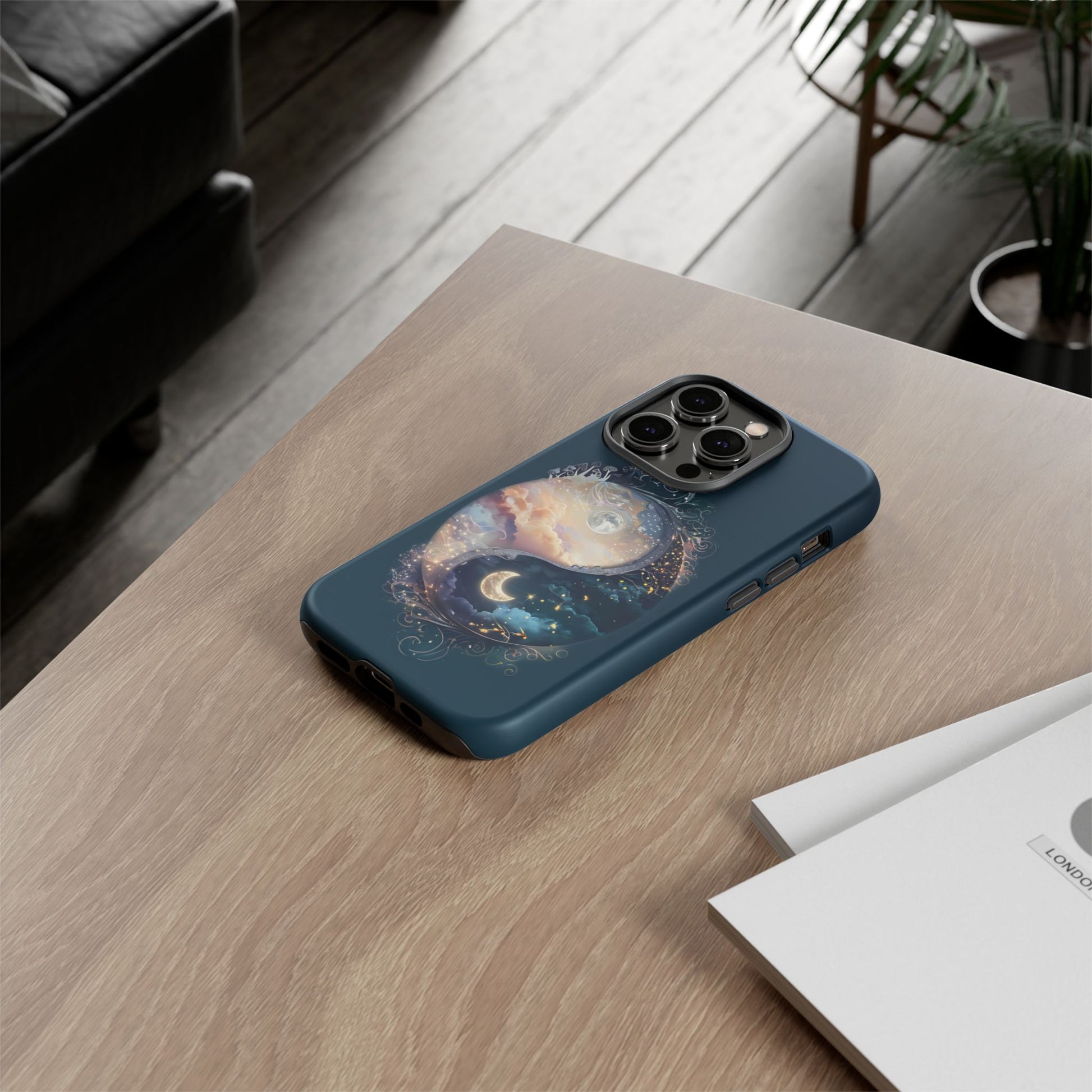 Phone Case, Yin-Yang Symbol Design, Whimsical Day Night Fantasy Print, Protective Cover, Tough Skin, Phone Accessories, Phone Protection