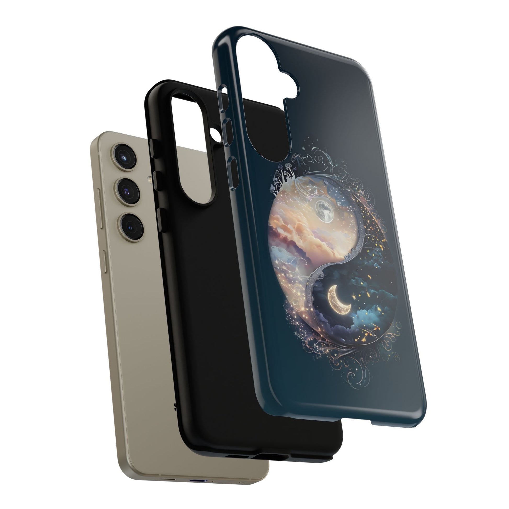 Phone Case, Yin-Yang Symbol Design, Whimsical Day Night Fantasy Print, Protective Cover, Tough Skin, Phone Accessories, Phone Protection