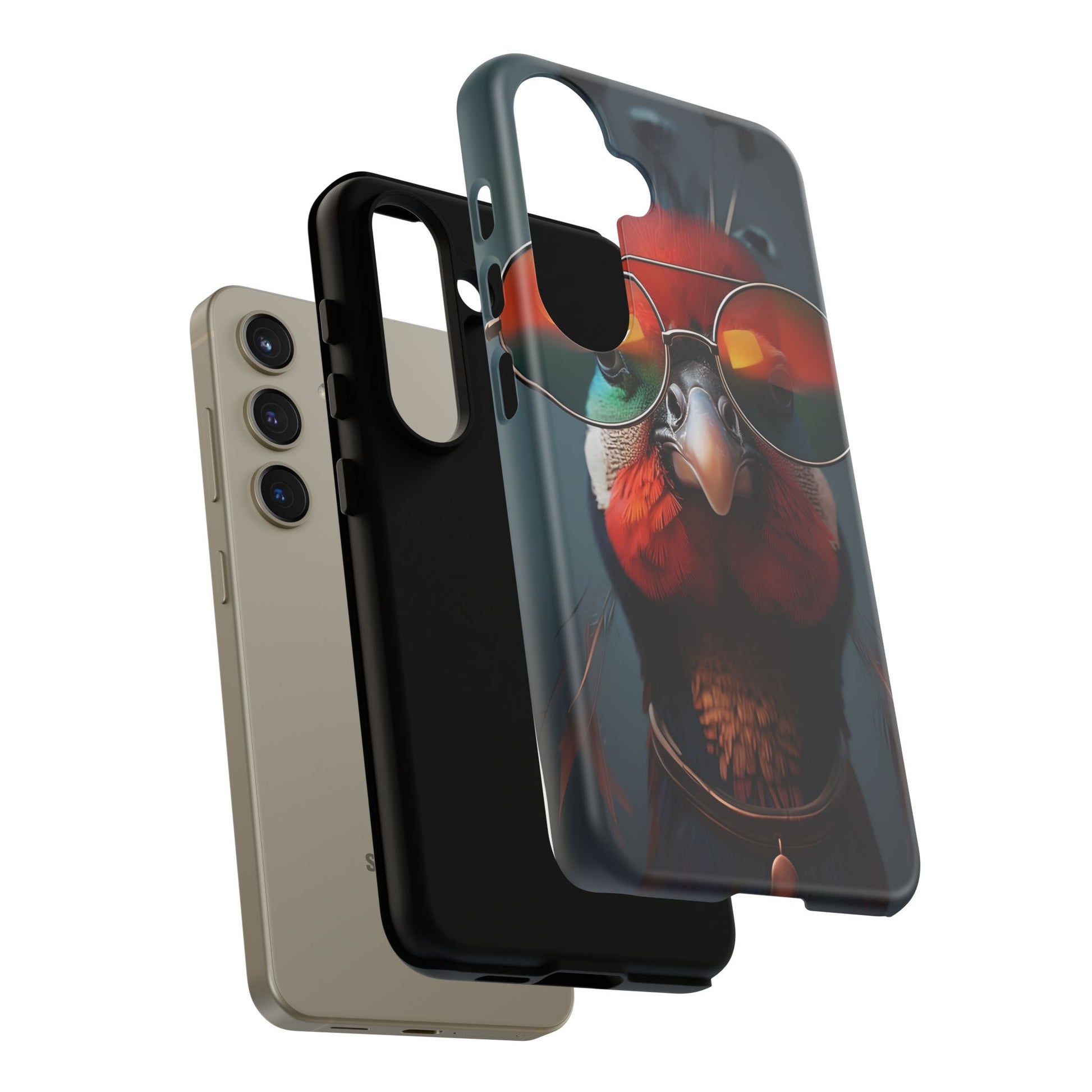Phone Cases, Bright Exotic Bird in Cool Sunglasses, Protective Tough Cover, Tropical Animal Print, Unique Gift for Bird Lovers, Accessories