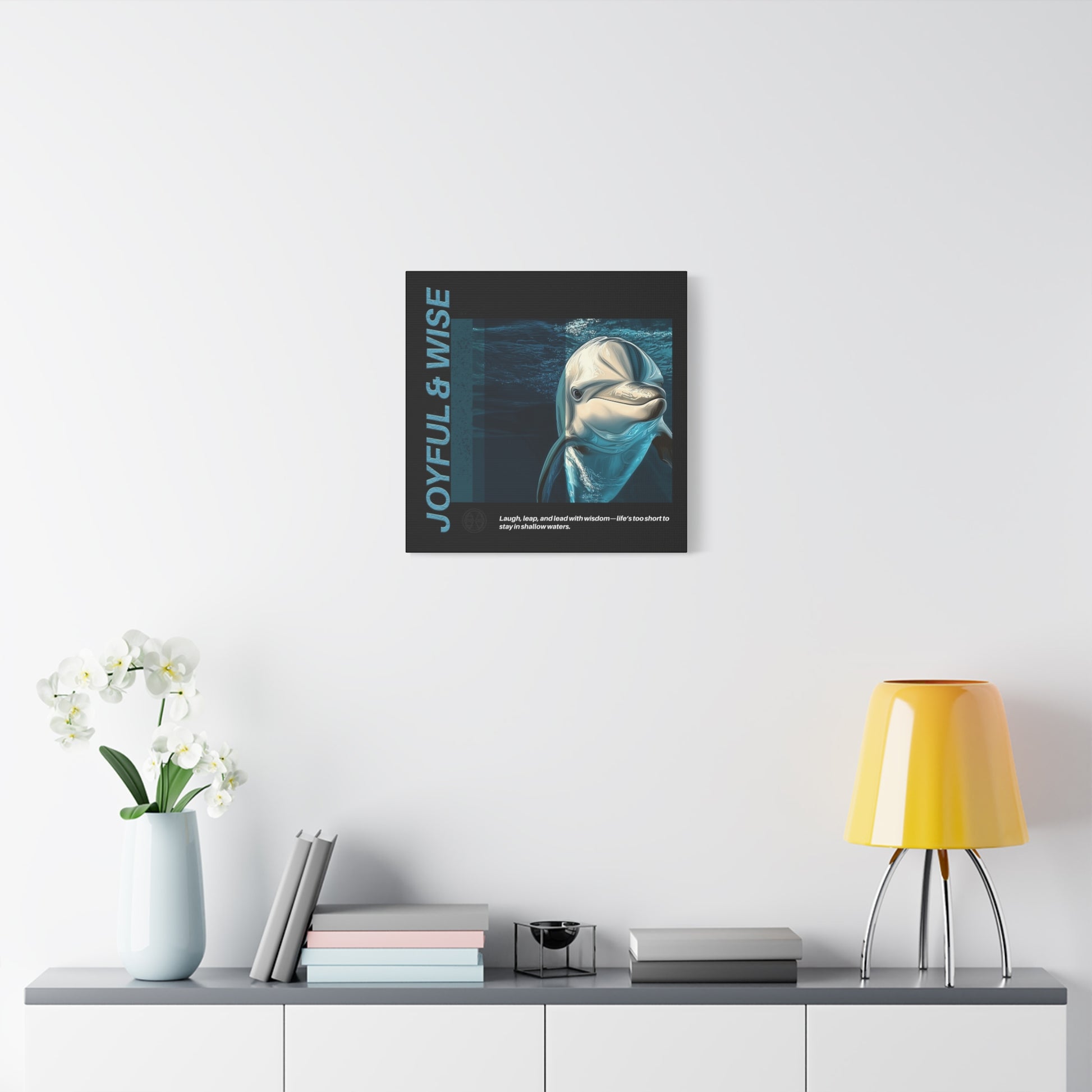 Inspirational Dolphin Canvas Art, Joyful & Wise Wall Decor, Motivational Home Decor, Ocean-Themed Gift, Abstract Animal Artwork, Nautical