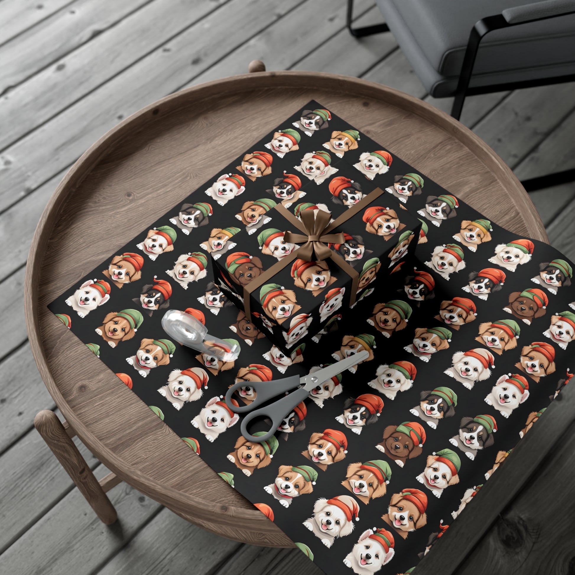 Cute Puppies Elf Caps Gift Wrap Papers - Festive Christmas Wrapping Paper Roll, Holiday Gift Packaging, Adorable Dog Lover Gift Wrap, Pet