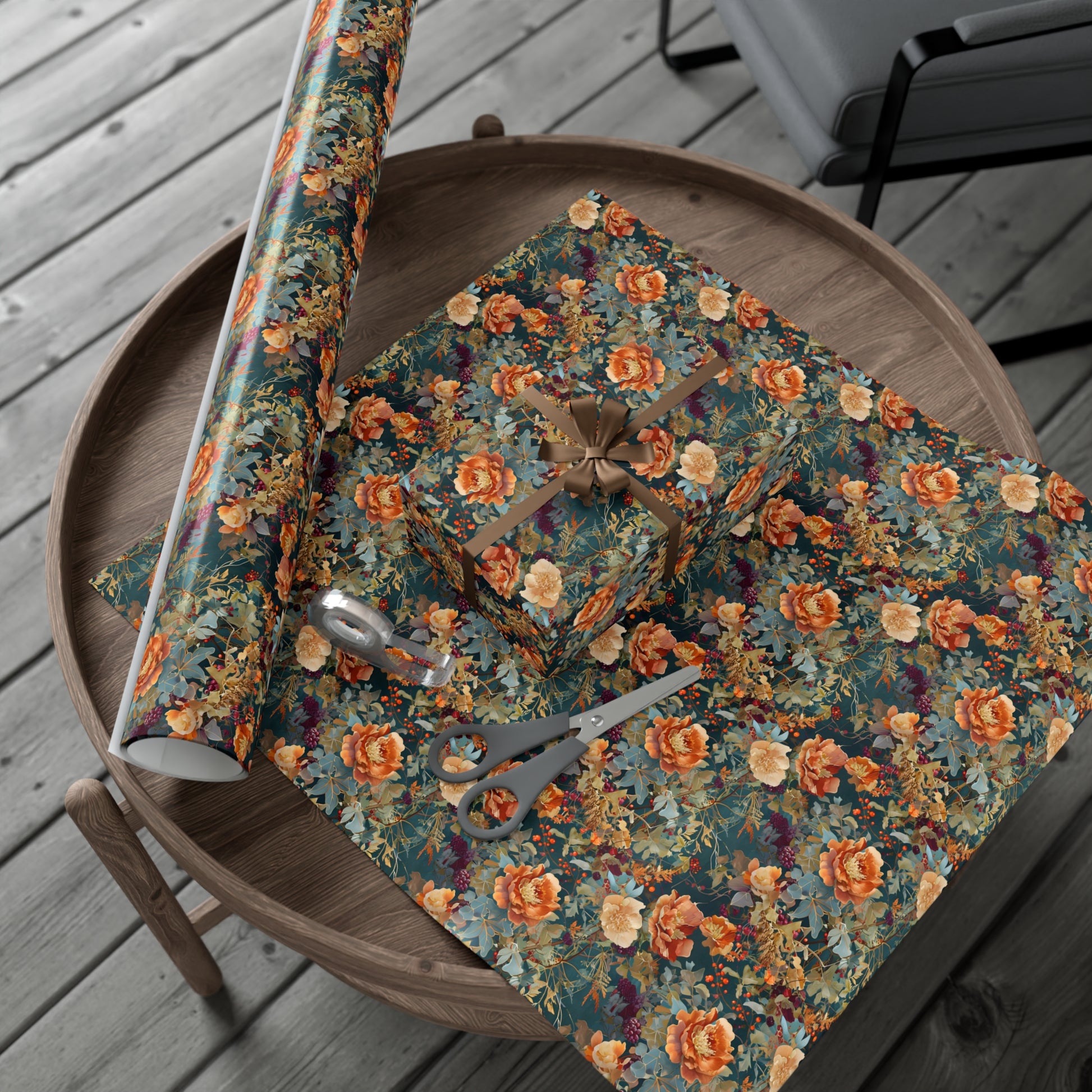 Gift Wrap Papers, Art Nouveau Floral Pattern, Autumn Hues, Wrapping Paper Roll, Holiday Gift Wrap, Eco-Friendly Gift Wrap