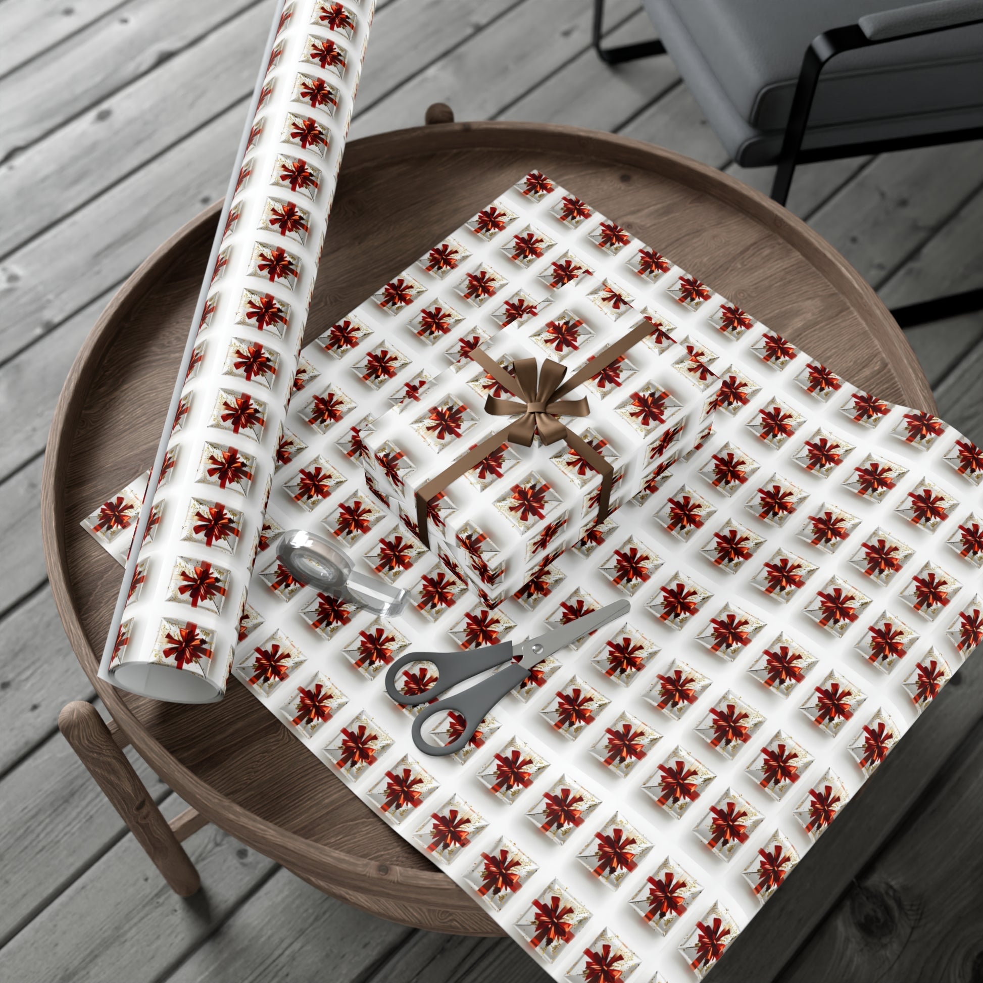 Wrapping Paper, Elegantly Wrapped Gifts On White Background with Red Bows - Gift Wrap Rolls, Eco-Friendly Gift Wrap, Holiday Season Wrapping
