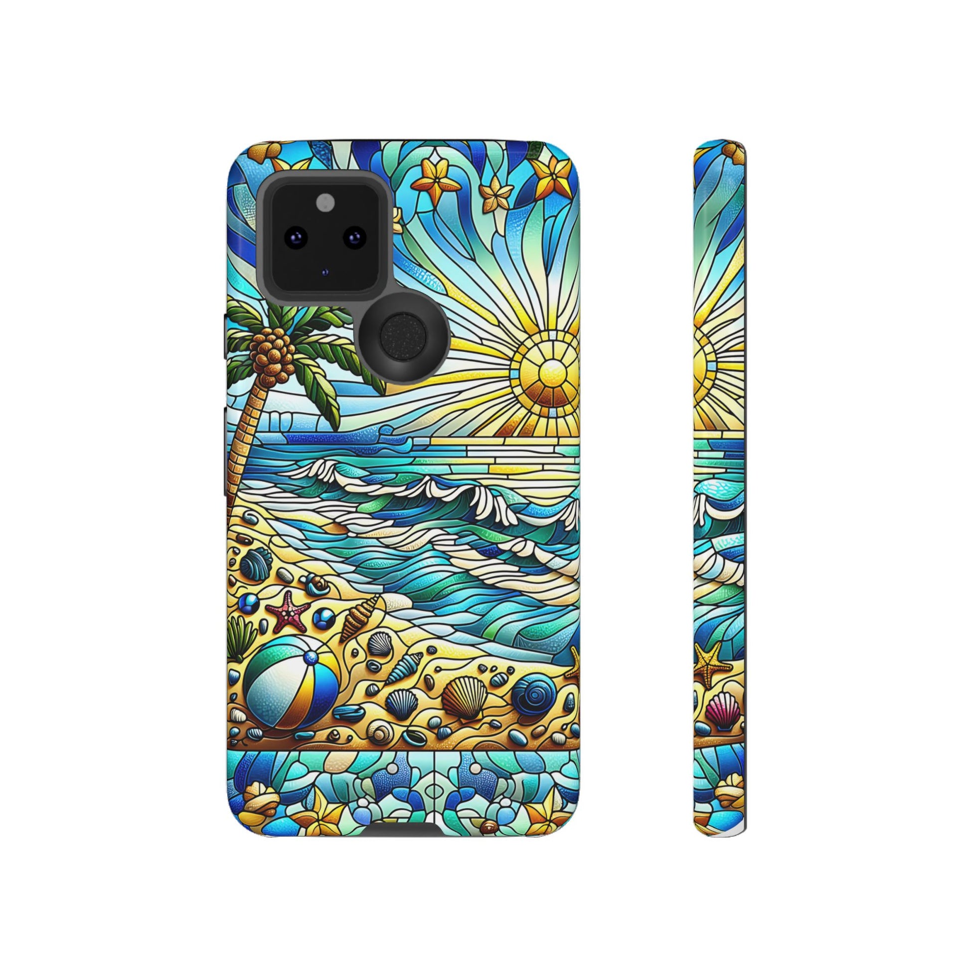 Stained Glass Tough Case, Protective Phone Case, Nature Inspired Smartphone Case, Summer Beach Play Day Phone Cover, Tough Phone Case for