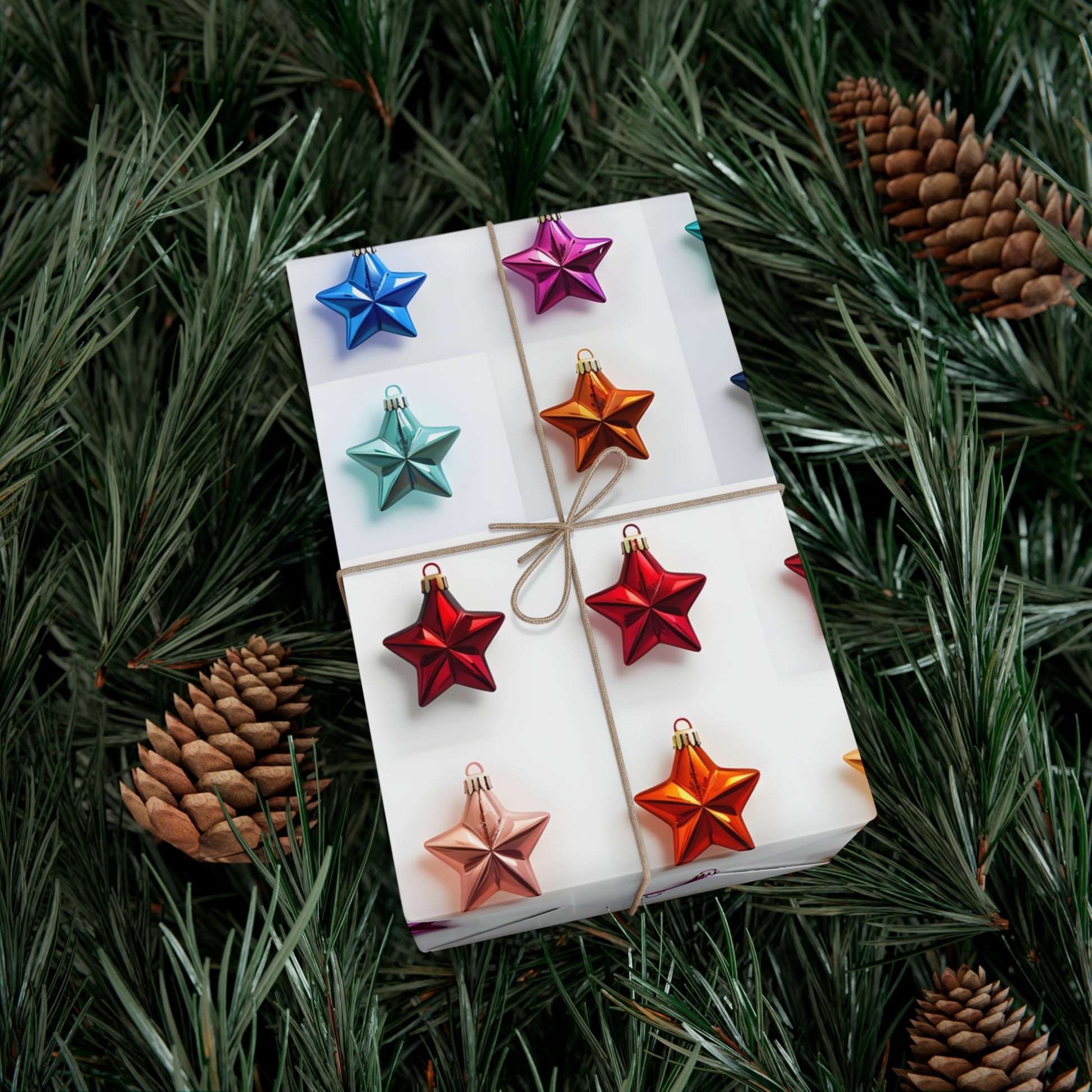 Wrapping Paper, Vibrant Star Christmas Ornaments On White Background - Gift Wrap Rolls, Eco-Friendly Gift Wrap, Holiday