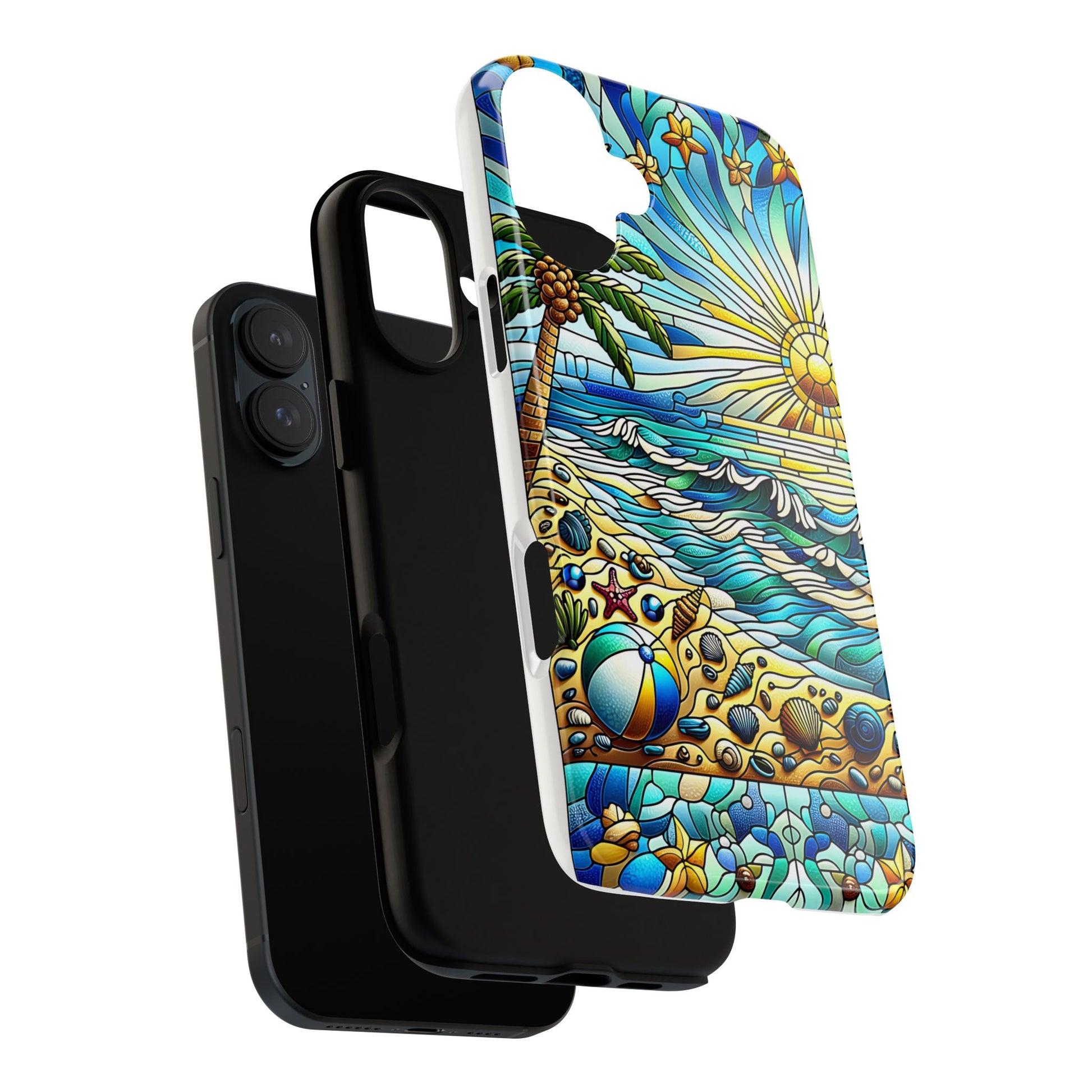 Stained Glass Tough Case, Protective Phone Case, Nature Inspired Smartphone Case, Summer Beach Play Day Phone Cover, Tough Phone Case for