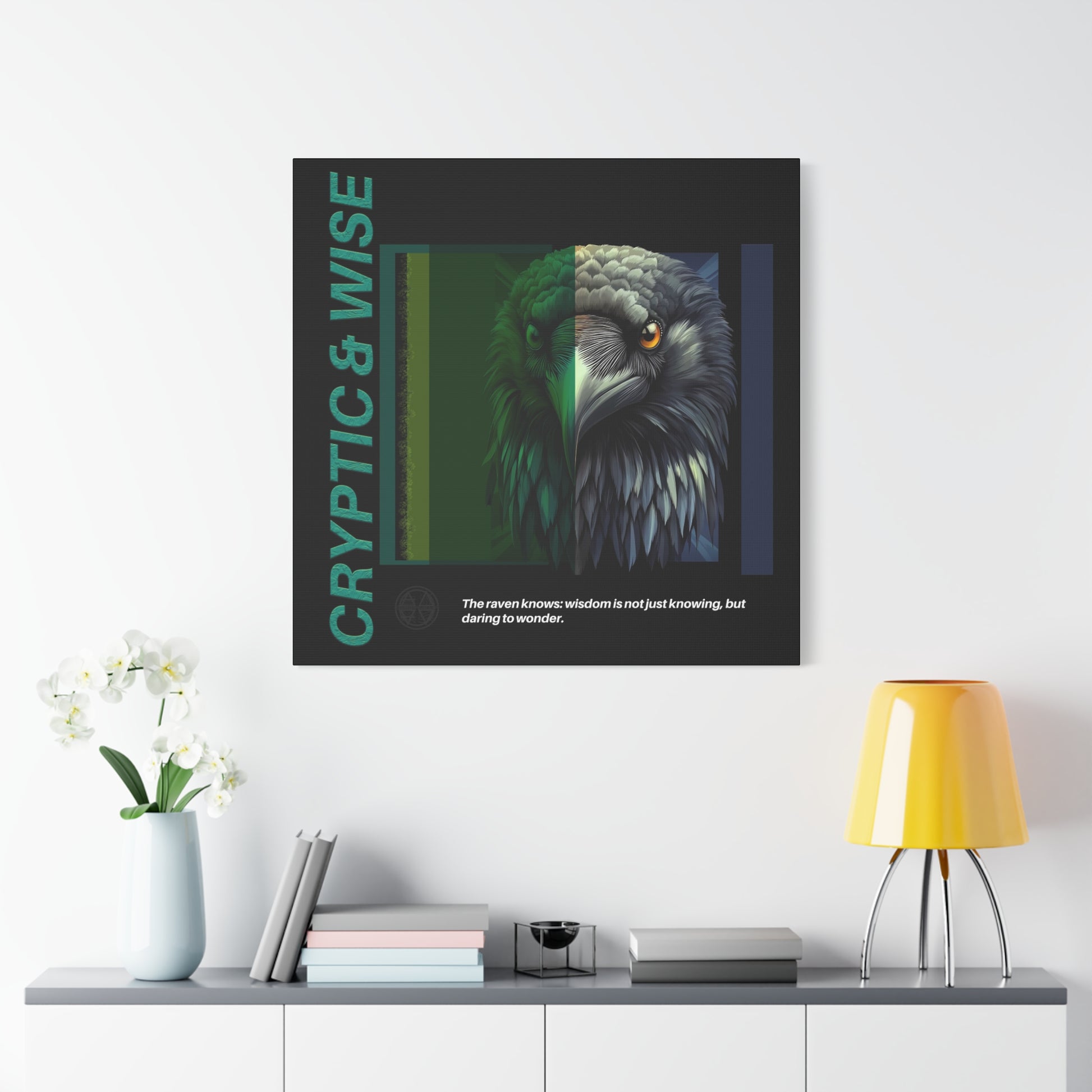 Canvas Art, Cryptic & Wise Wall Decor, Inspirational Raven, Motivational Home Decor, Nature-Themed Gift, Abstract Animal Artwork, Wildlife,