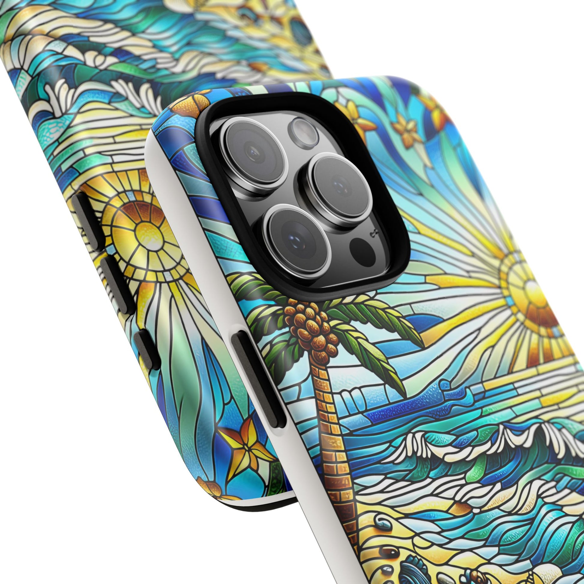 Stained Glass Tough Case, Protective Phone Case, Nature Inspired Smartphone Case, Summer Beach Play Day Phone Cover, Tough Phone Case for