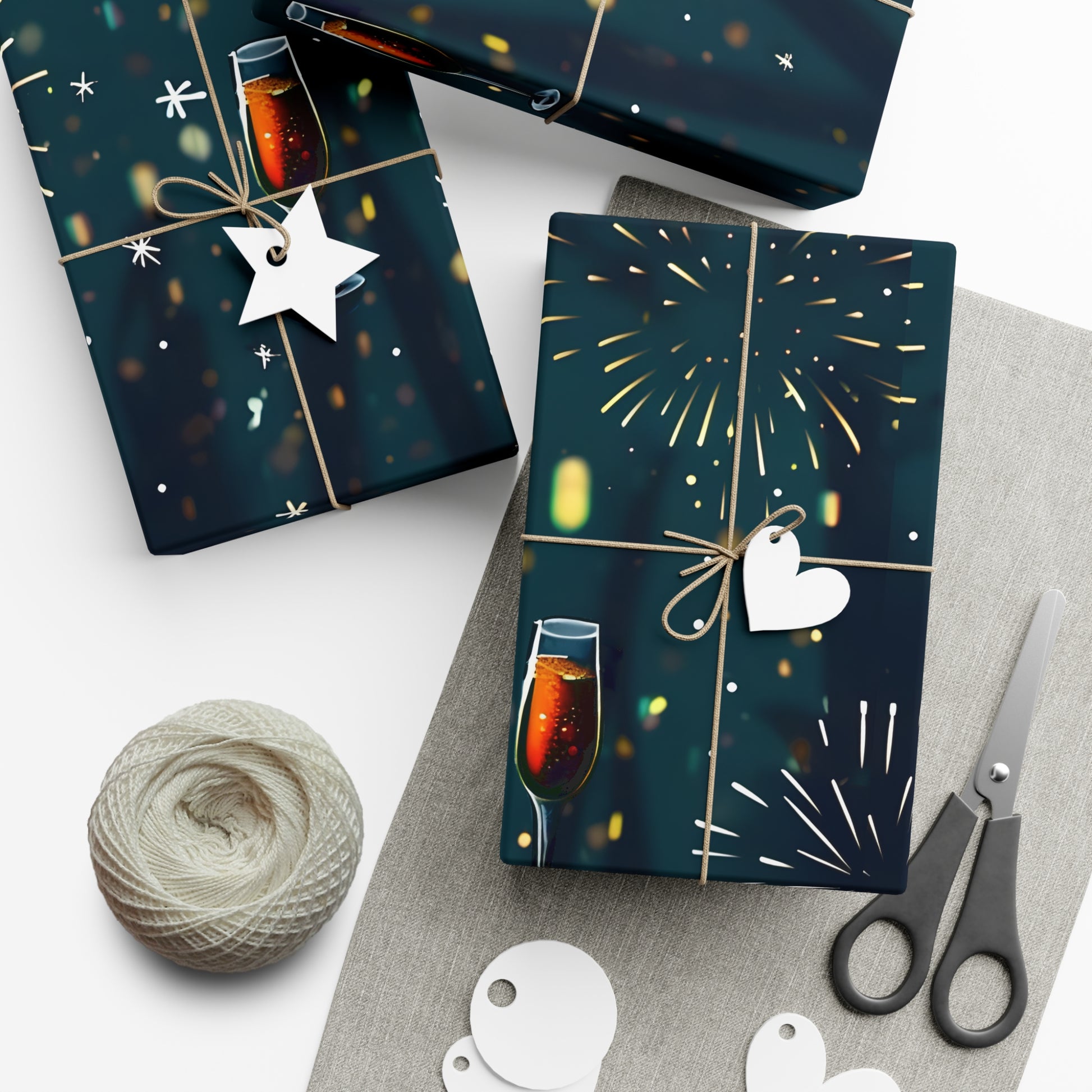 Gift Wrap Papers, New Year's Eve Celebration Pattern With Fireworks And Champagne, Wrapping Paper Roll, Holiday Gift Wrap, Festive