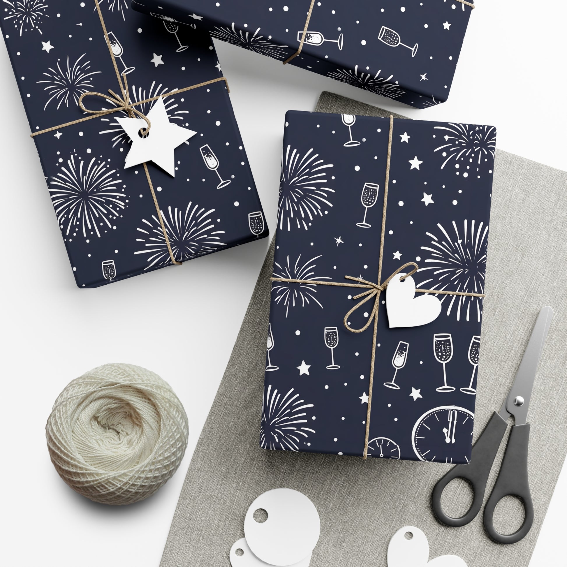 Gift Wrap Papers - New Year's Eve Celebration Pattern With Fireworks And Champagne, Holiday Gift Wrap, Wrapping Paper, Party Supplies,