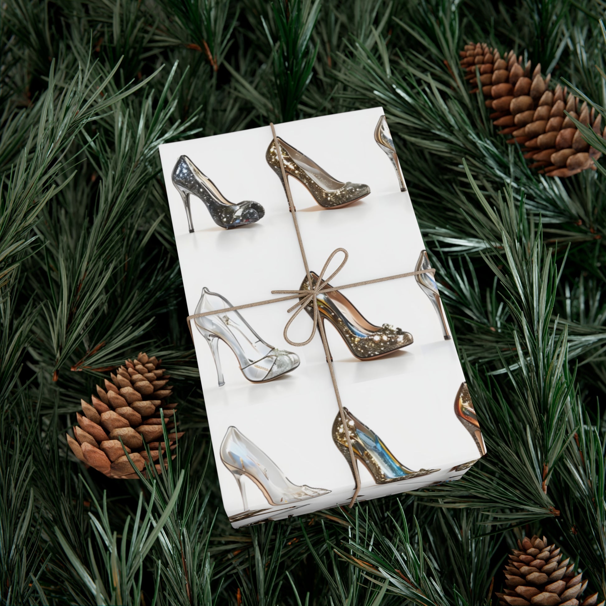 Wrapping Paper, Glittering Glass High Heels On White Background - Gift Wrap Rolls, Eco-Friendly Gift Wrap, Holiday