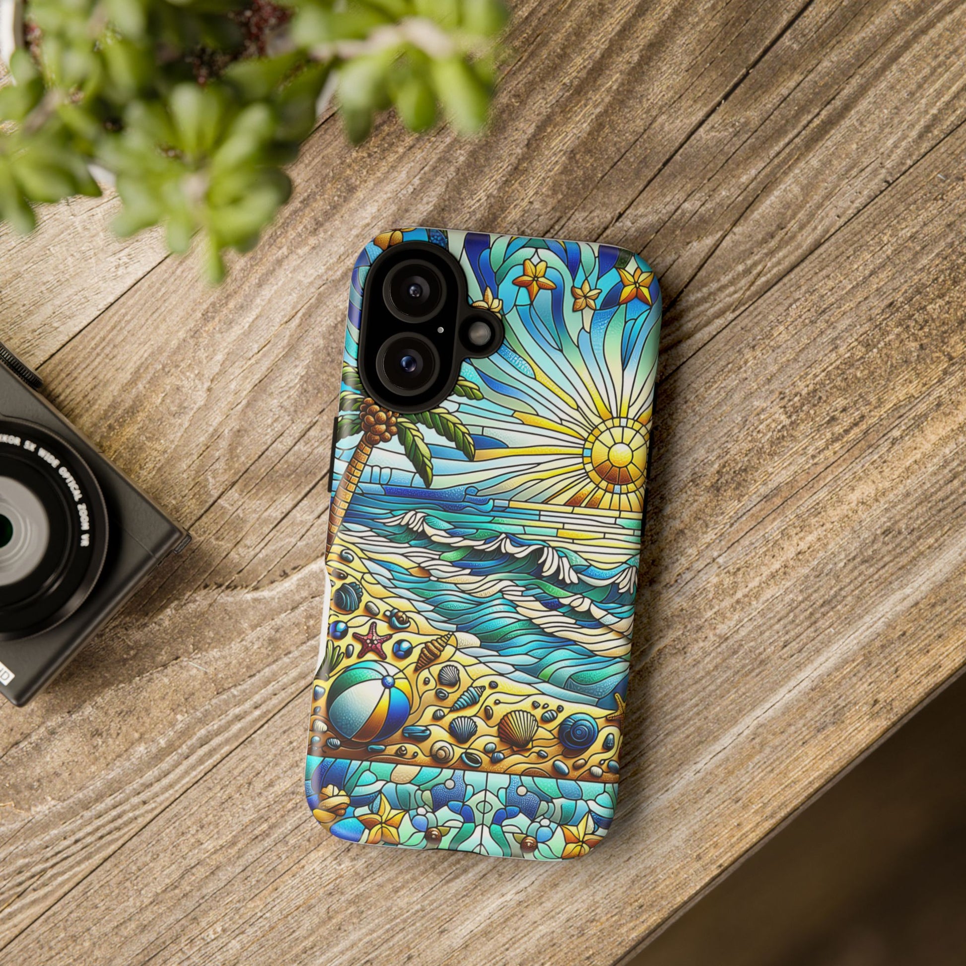 Stained Glass Tough Case, Protective Phone Case, Nature Inspired Smartphone Case, Summer Beach Play Day Phone Cover, Tough Phone Case for