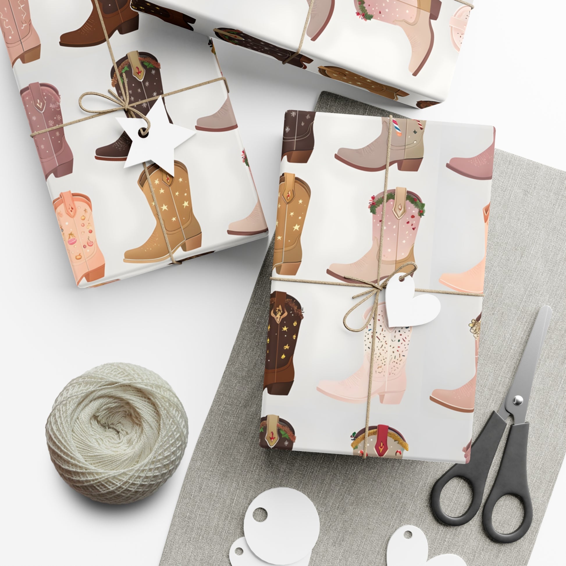 Wrapping Paper, Colorful Cowboy Boots Displaying Festive Holiday Designs, Christmas Wrapping, Gift Packaging, Festive Decor, Holiday Gift