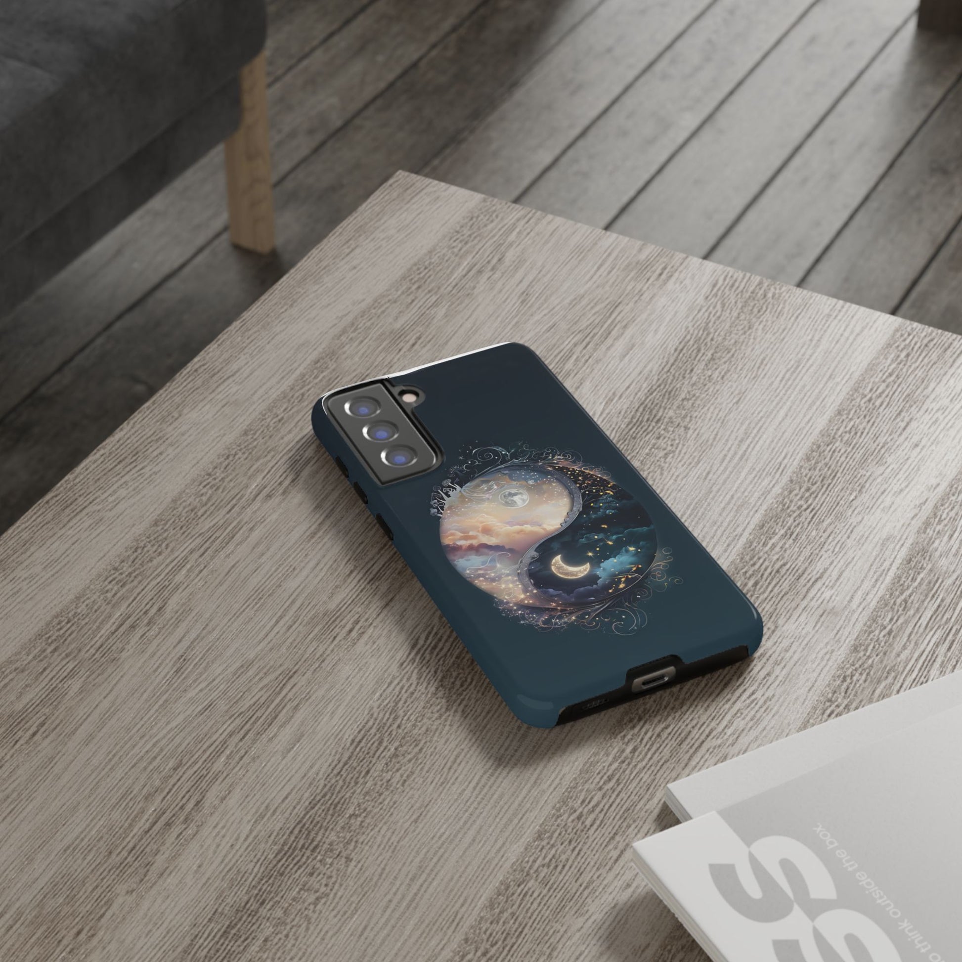 Phone Case, Yin-Yang Symbol Design, Whimsical Day Night Fantasy Print, Protective Cover, Tough Skin, Phone Accessories, Phone Protection