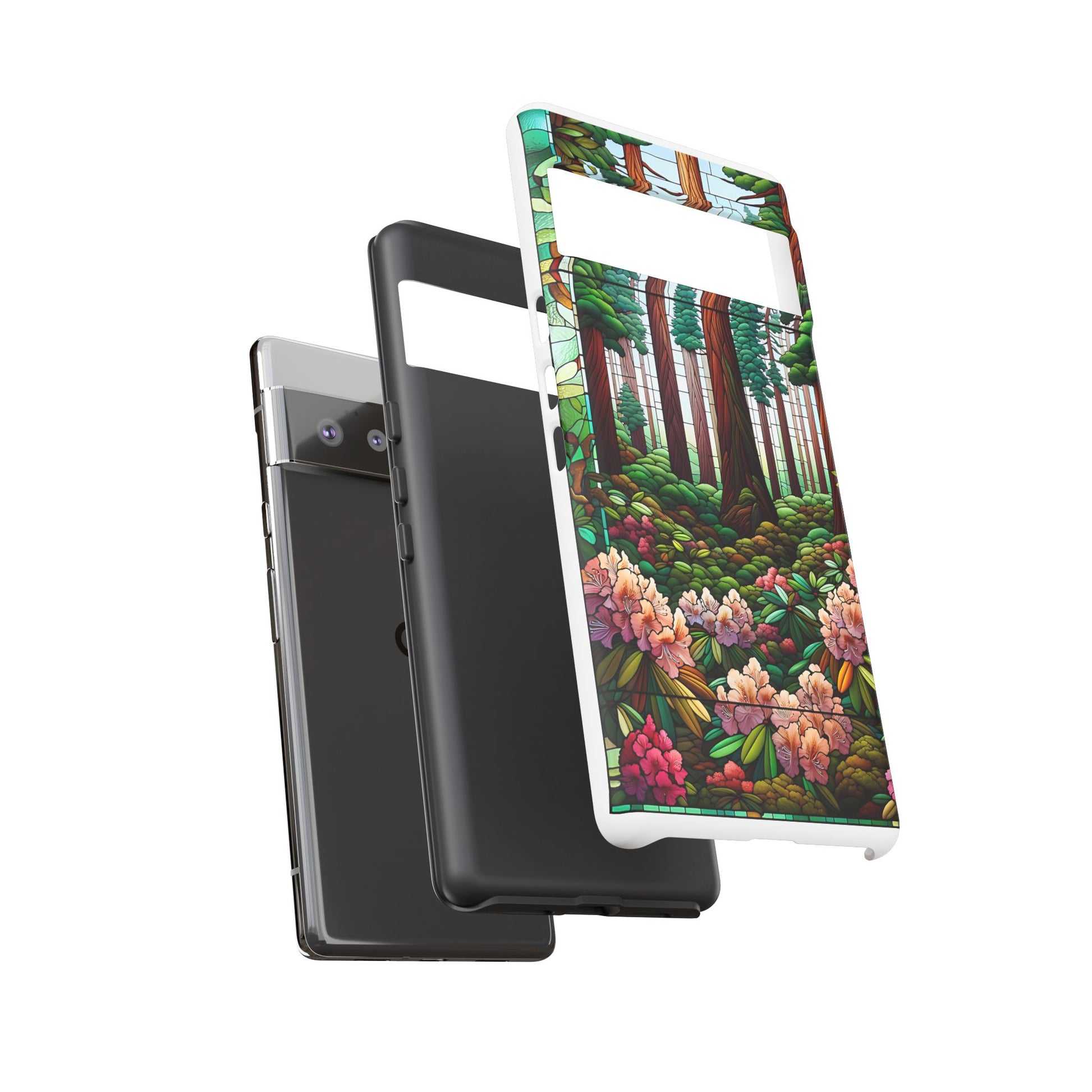 Nature Inspired Tough Cases - Redwood Trees & Rhododendrons Stained Glass iPhone Cover, Protective Phone Shell, Unique Samsung Galaxy Case,
