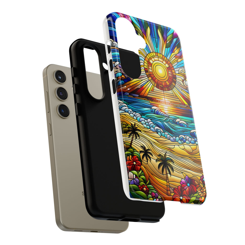 Stained Glass Tough Cases, Protective Phone Case, Nature Inspired Smartphone Cover, Beach Day Summer Accessories, Ocean Lover Gift