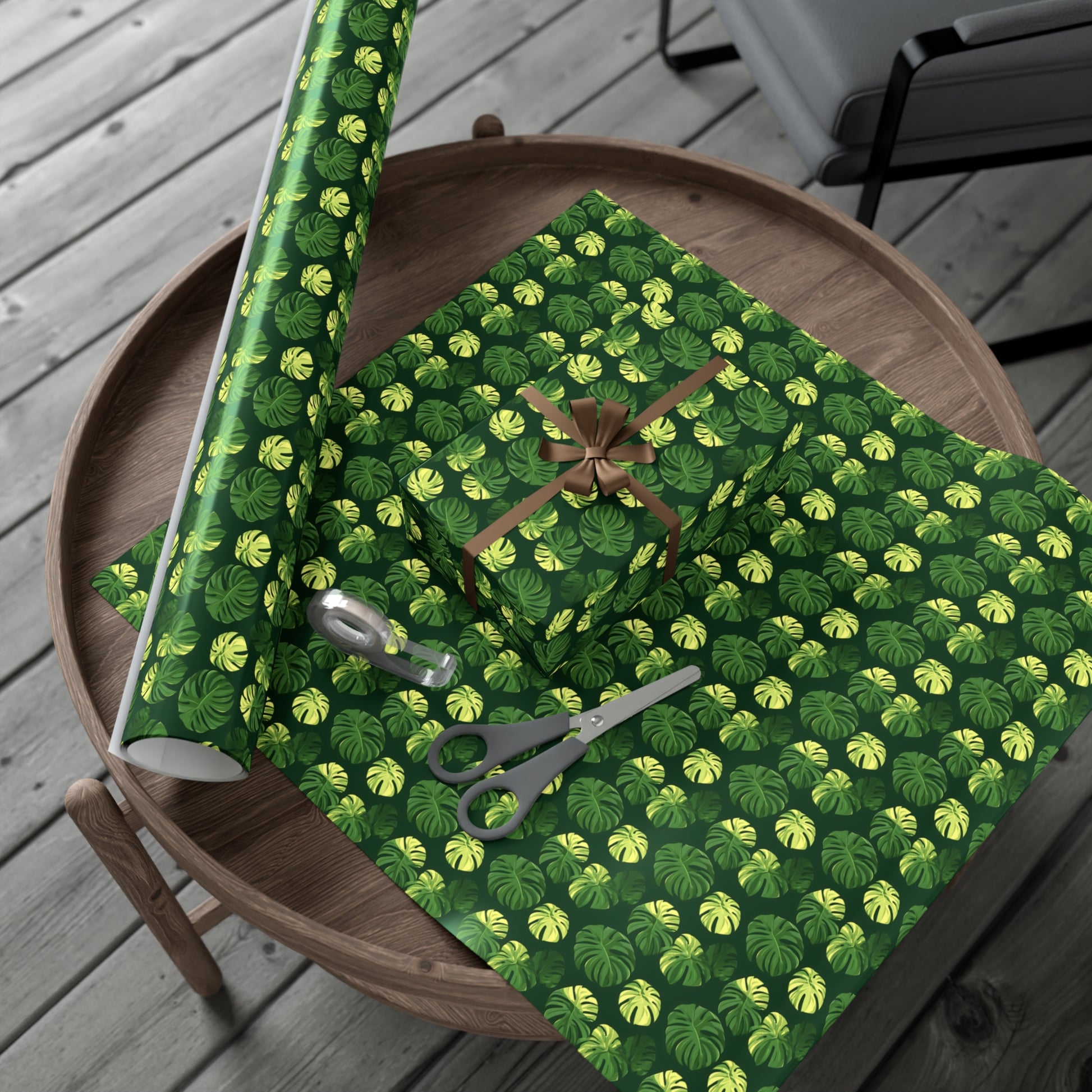 Tropical Botanical Pattern Featuring Stylized Monstera Leaves Wrapping Paper