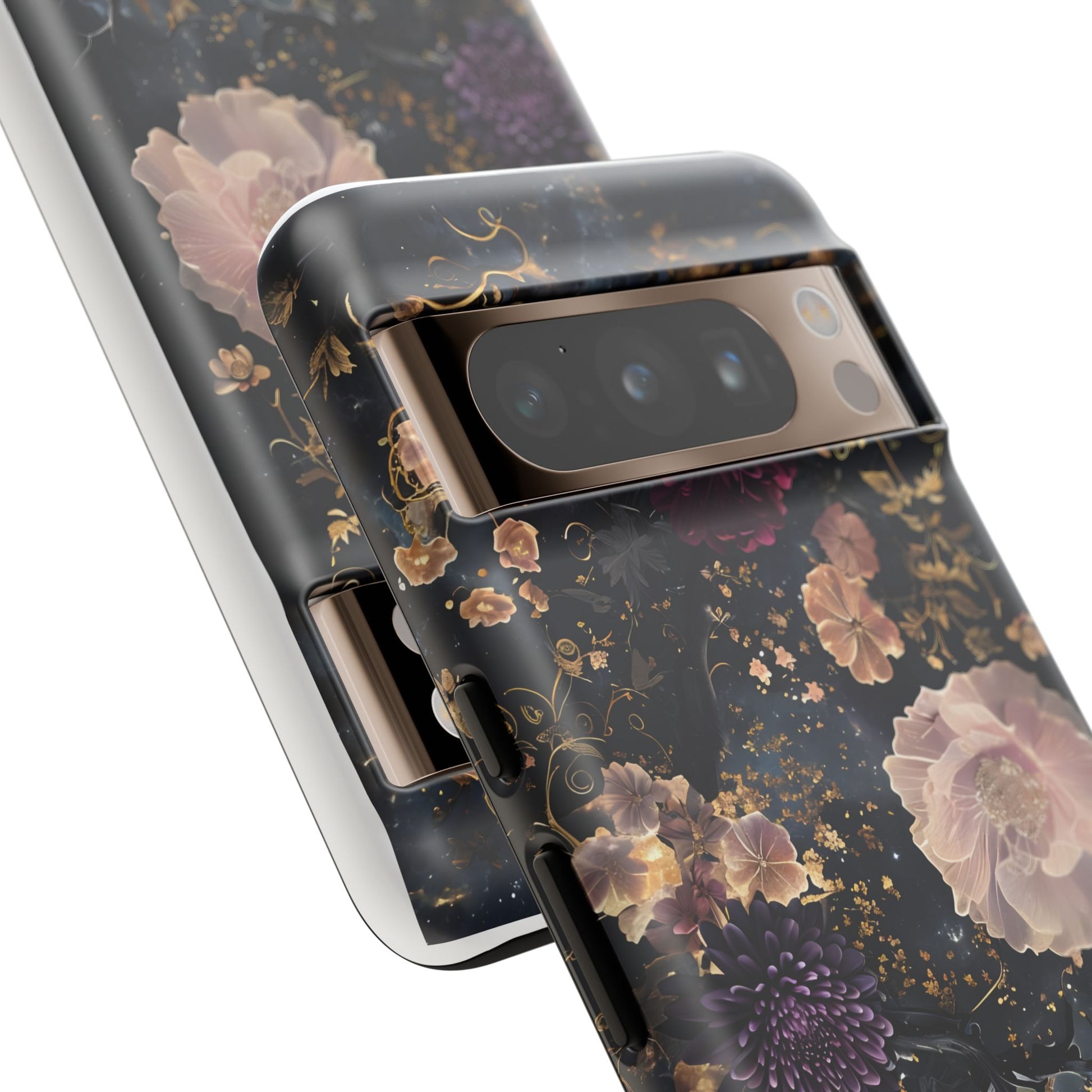 Phone Case, Whimsical Floral Pattern Against Cosmic Nebulous Background. Galaxy, Space, Tough Protective Cover, Unique Gift, Trendy