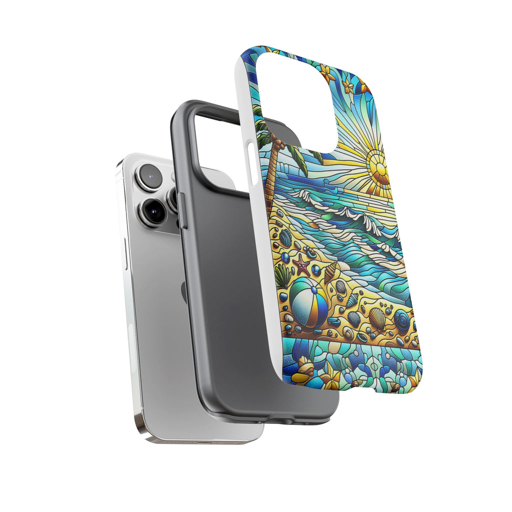 Stained Glass Tough Case, Protective Phone Case, Nature Inspired Smartphone Case, Summer Beach Play Day Phone Cover, Tough Phone Case for