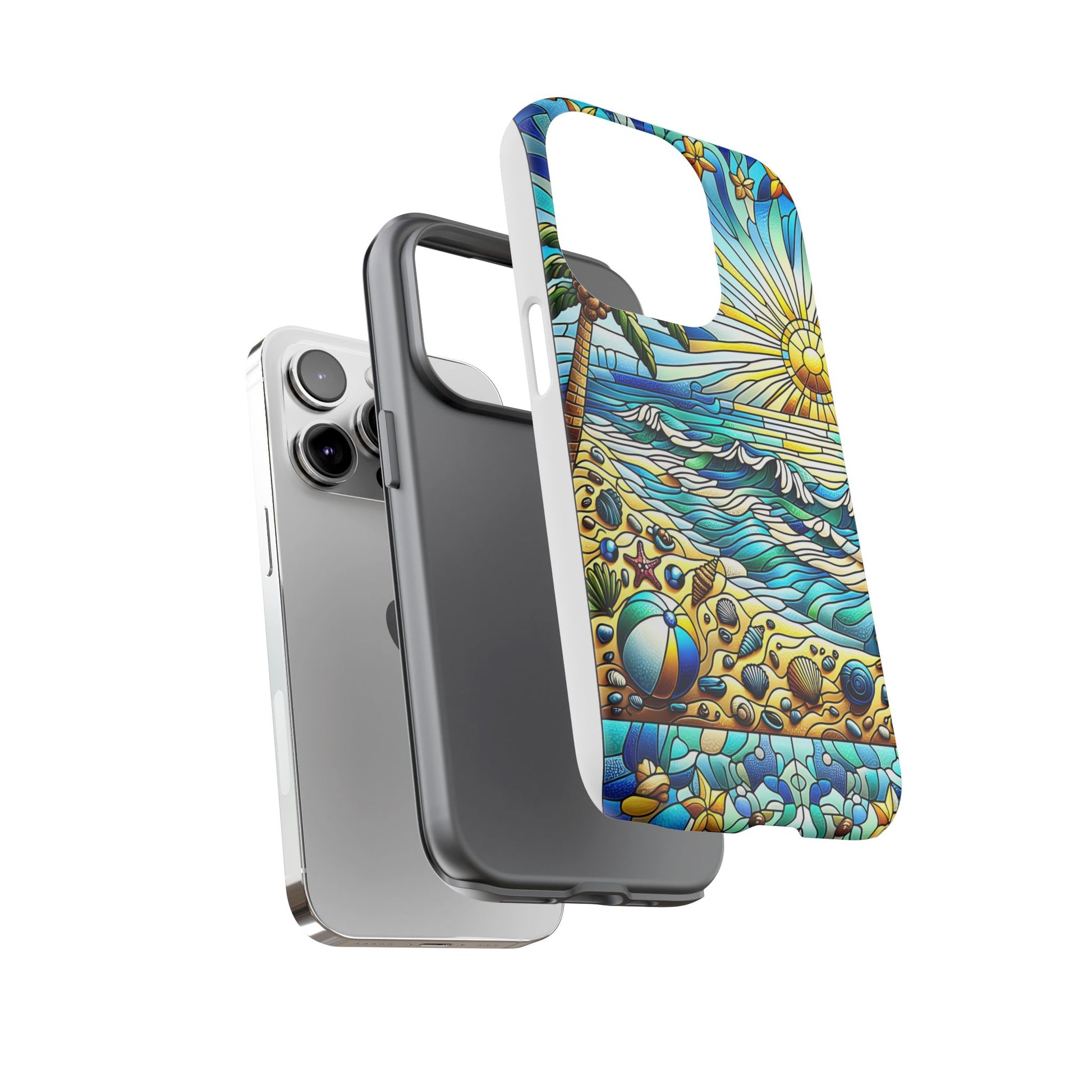 Stained Glass Tough Case, Protective Phone Case, Nature Inspired Smartphone Case, Summer Beach Play Day Phone Cover, Tough Phone Case for